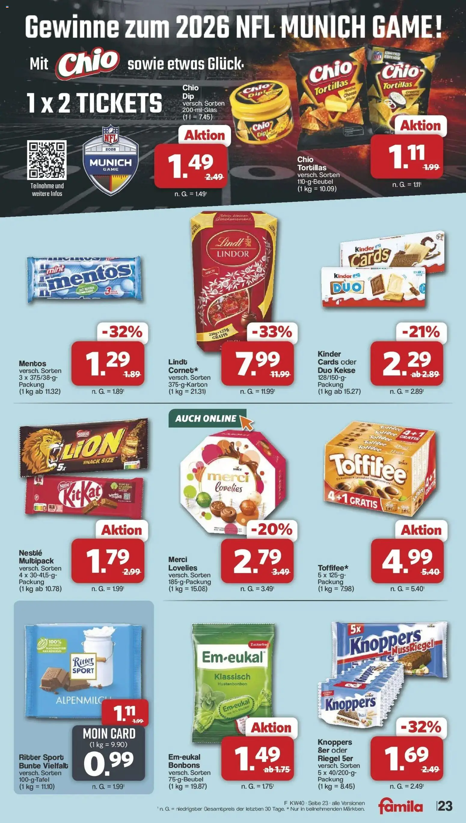 Famila Nordwest - Famila: Wochenangebote (ab 28.09.2026) zum Blättern | Seite: 23 | Produkte: Merci, Schokolade, Knoppers, Lindt