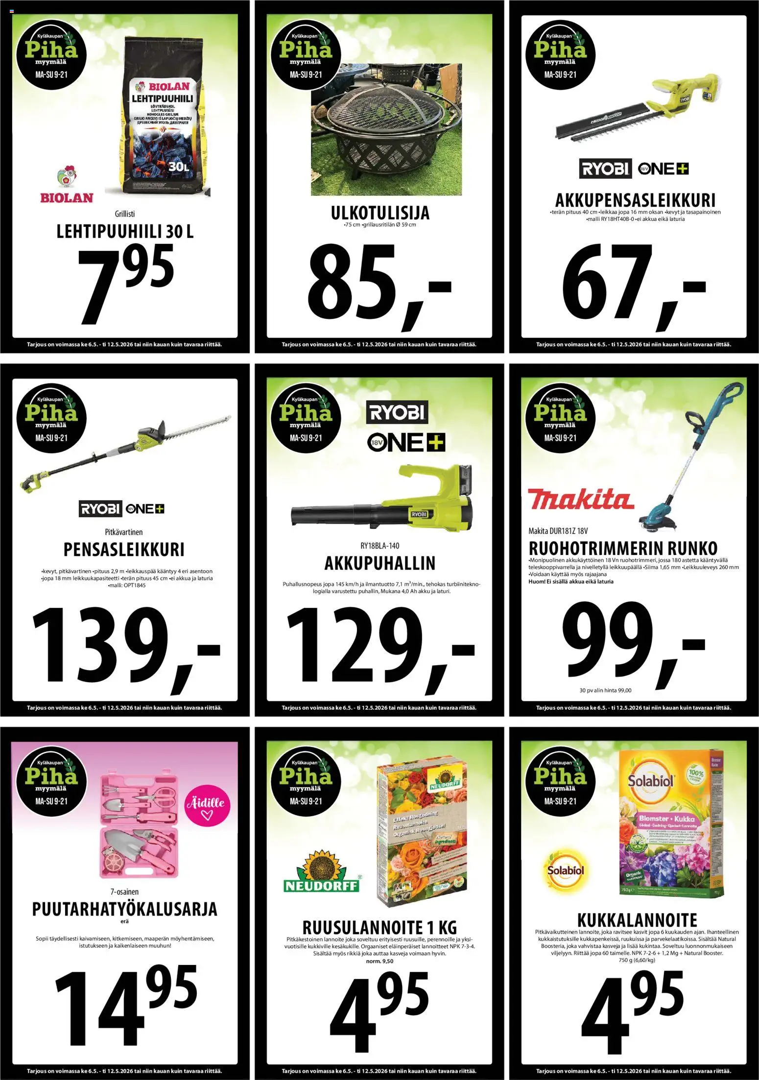 Tuuri tarjoukset – voimassa 06.05.2026 alkaen | Sivu: 24 | Tuotteet: Akku, Pensasleikkuri, Lannoite