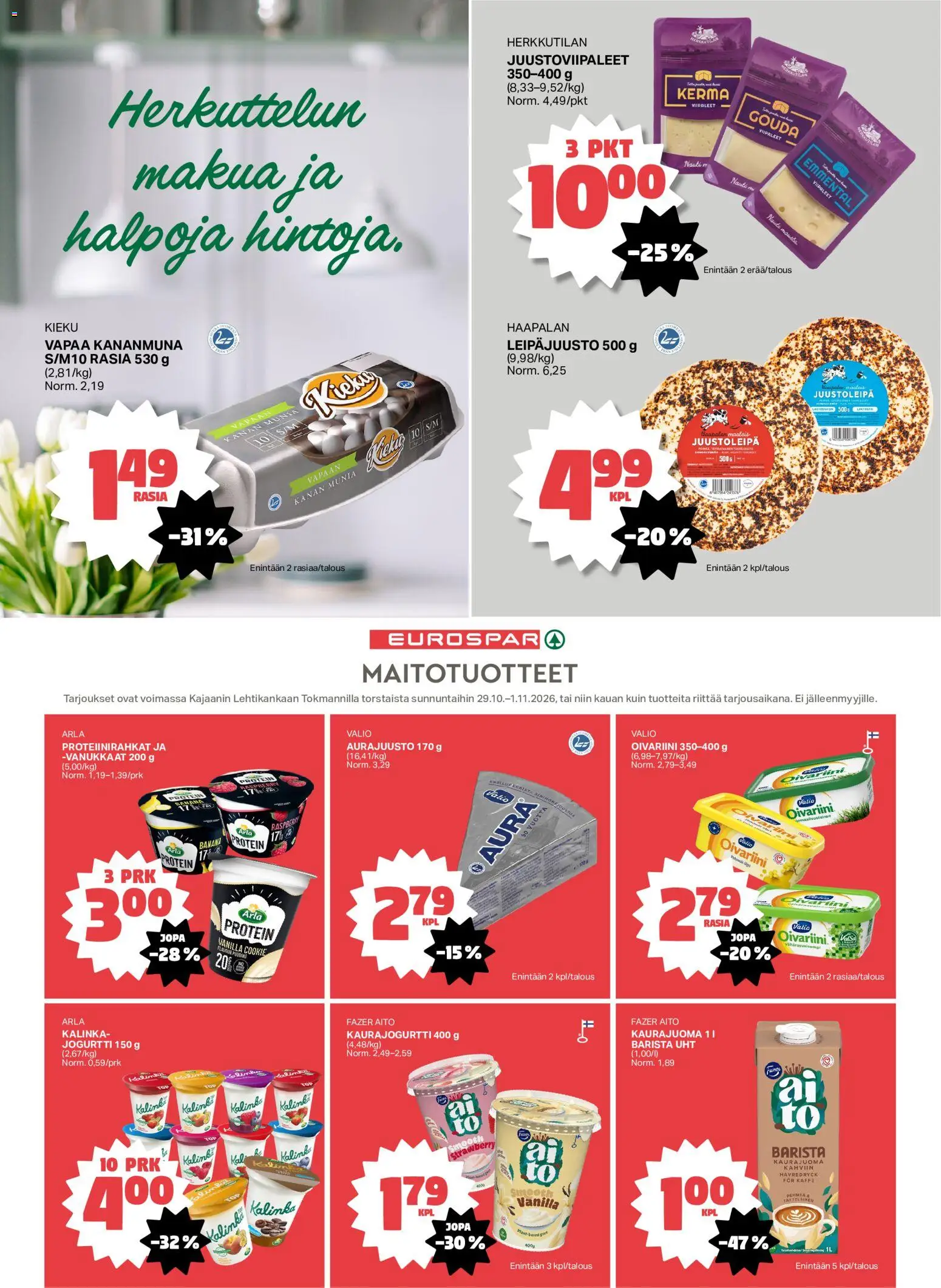 Tokmanni Eurospar Kajaani – voimassa 29/10/2026 alkaen | Sivu: 5 | Tuotteet: Mousse, Kananmuna, Emmental, Kerma