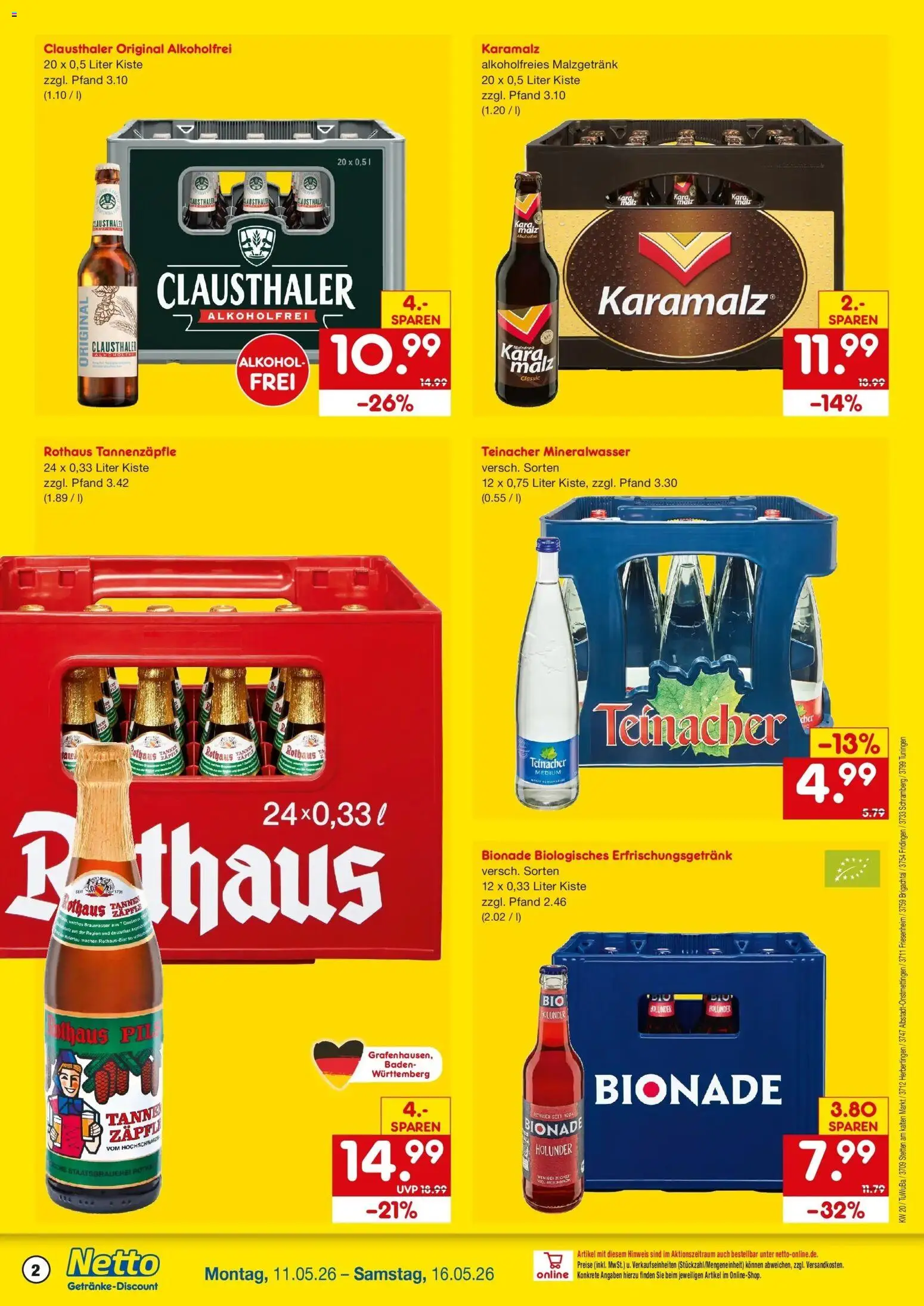 Netto Marken-Discount Prospekt Tuningen	 – gültig ab 10.05.2026 | Seite: 2 | Produkte: Bionade, Mineralwasser