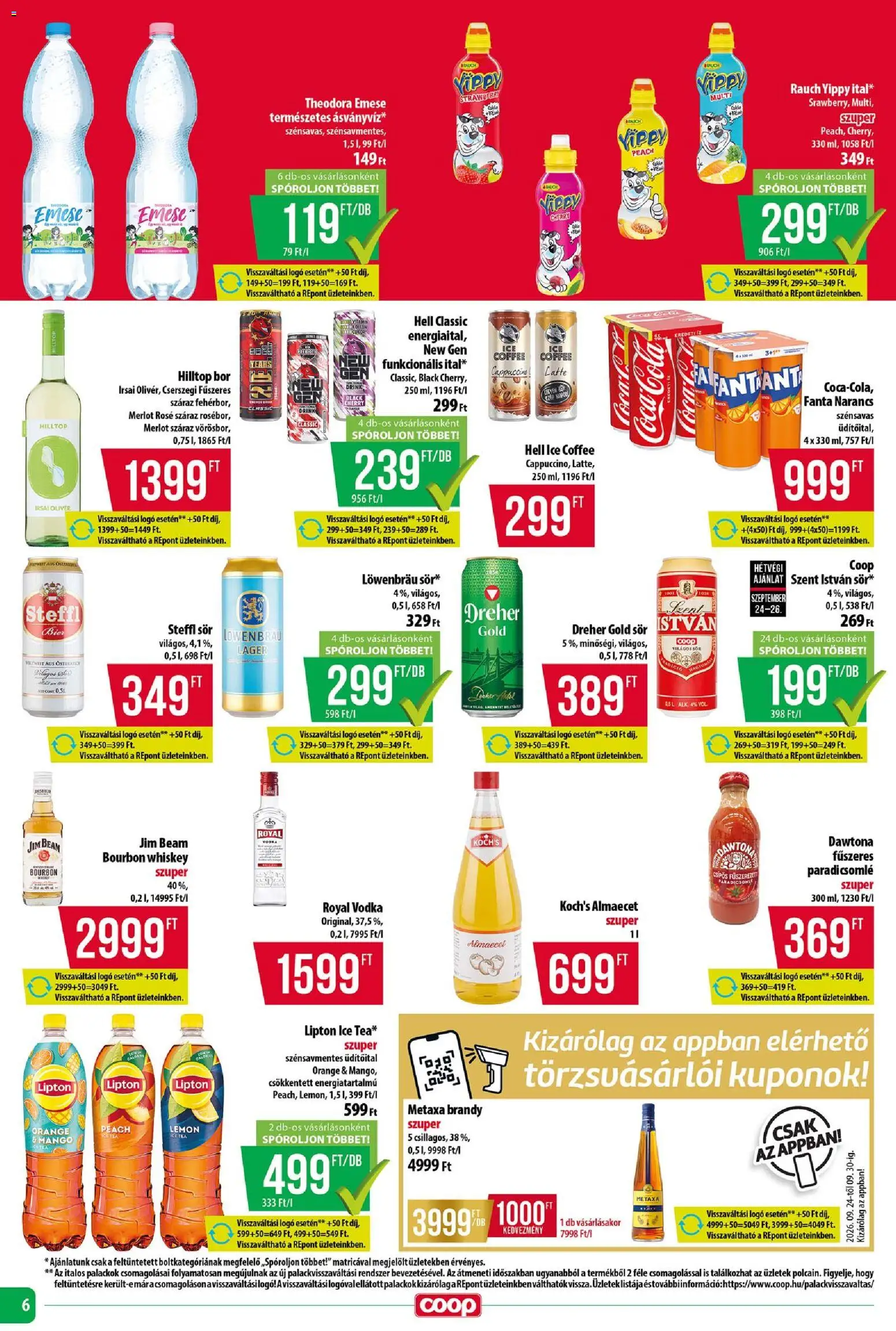 COOP akciós ujság - amely érvényes a következő dátumtól: 2026.09.24. | Oldal: 6 | Termékek: Fanta, Bourbon, Sör, Mangó