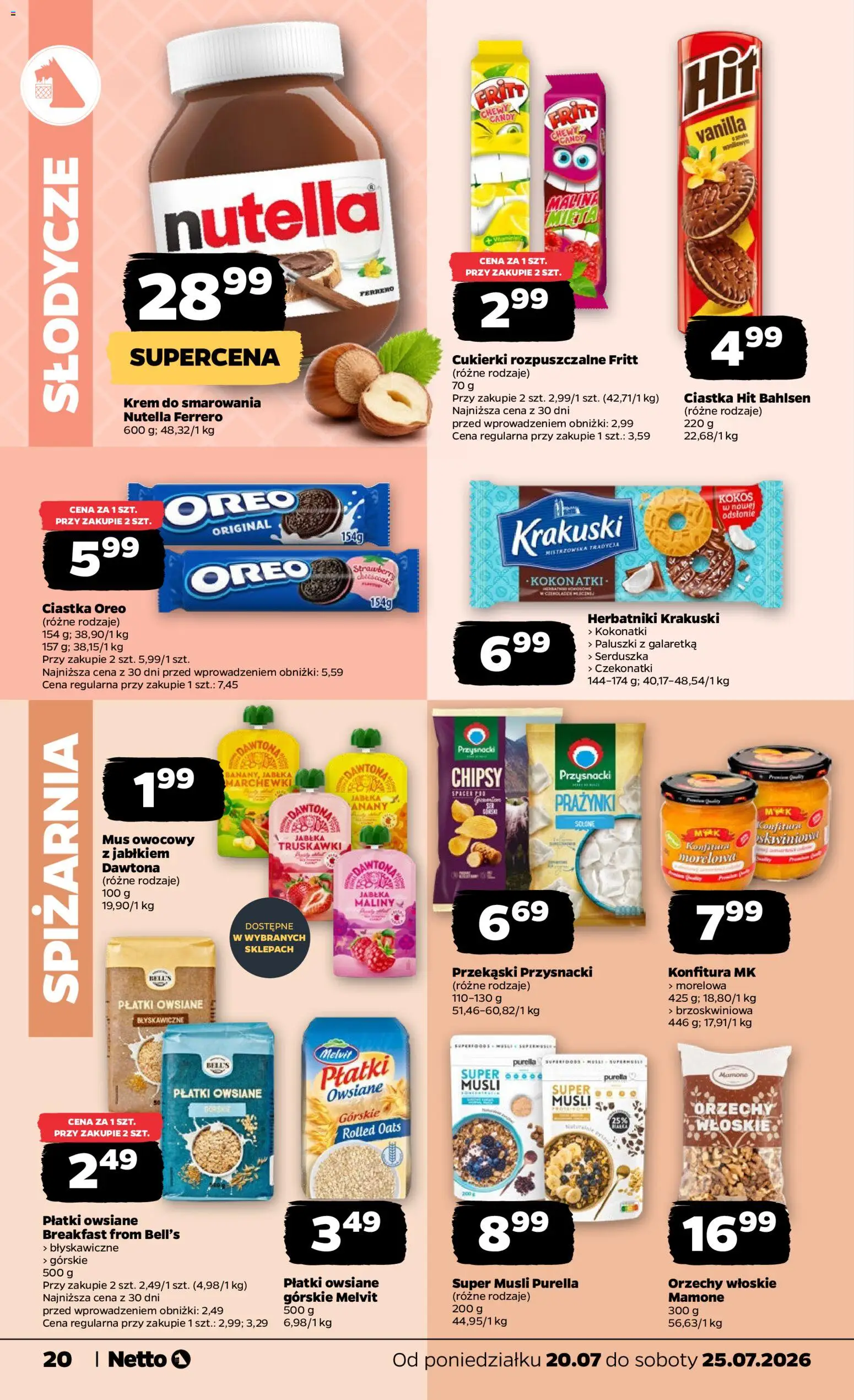Netto gazetka od poniedziałku od 20.07.2026 | Strona: 20 | Produkty: Galaretka, Herbatniki, Jabłka, Orzechy