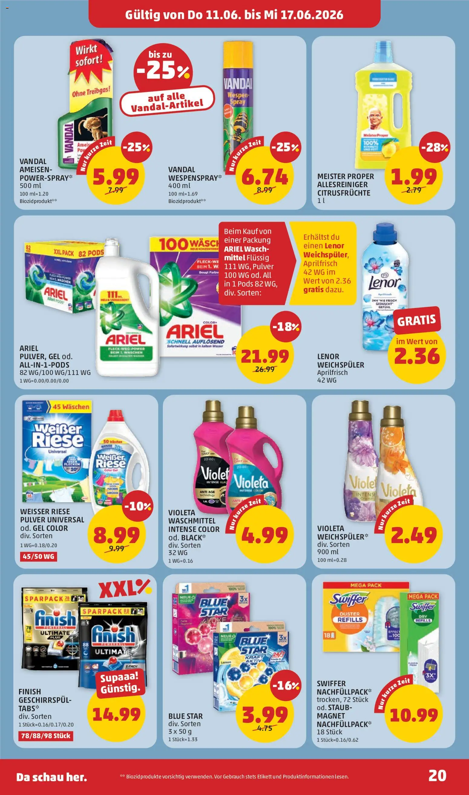 Penny Markt - Flugblatt gültig ab 11.06.2026 | Seite: 20 | Produkte: Wasser, Weichspüler, Waschmittel