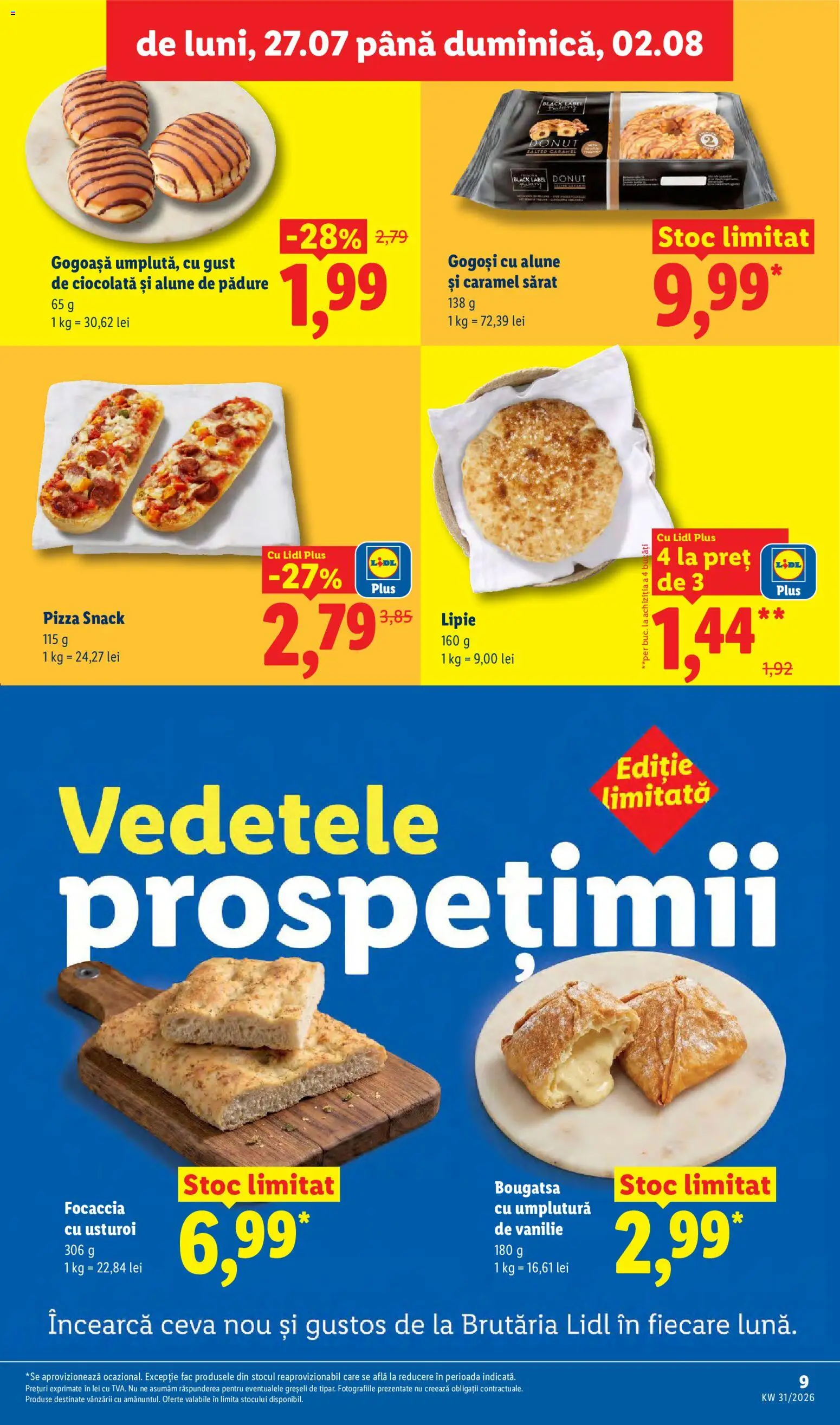 Noul catalog Lidl – valabil de la 27.07.2026 | Pagină: 9 | Produse: Gogoasa, Alune, Pizza, Usturoi