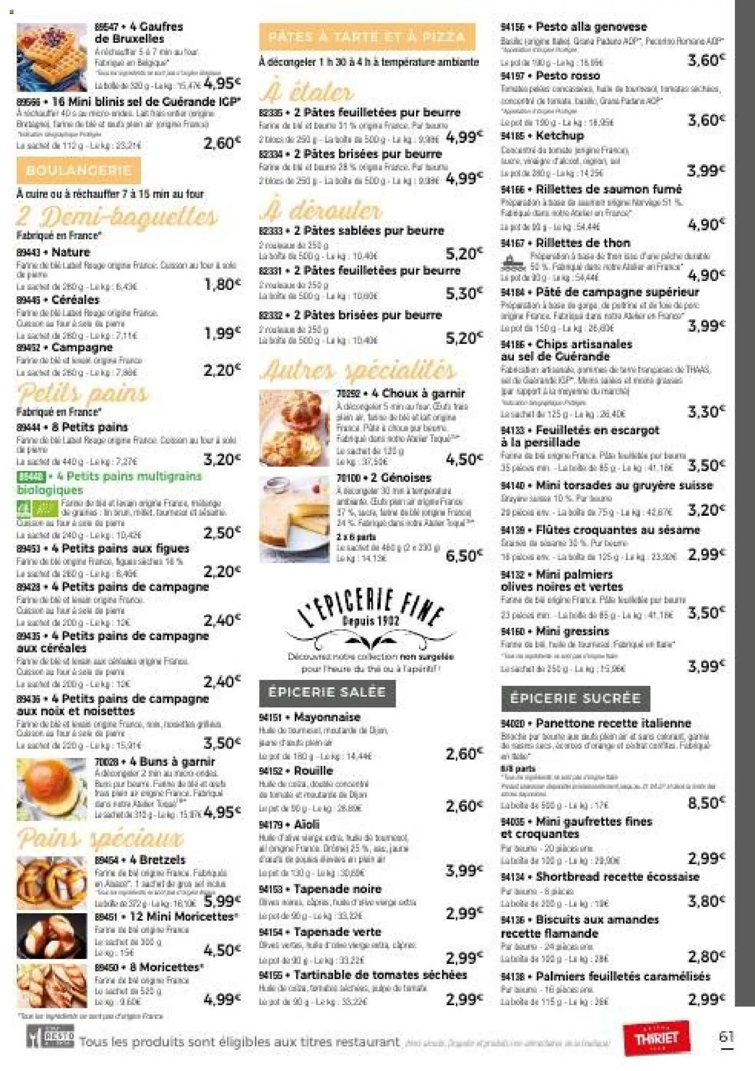 {H1} | Page: 61 | Produits: Tarte, Gruyère, Blinis, Beurre