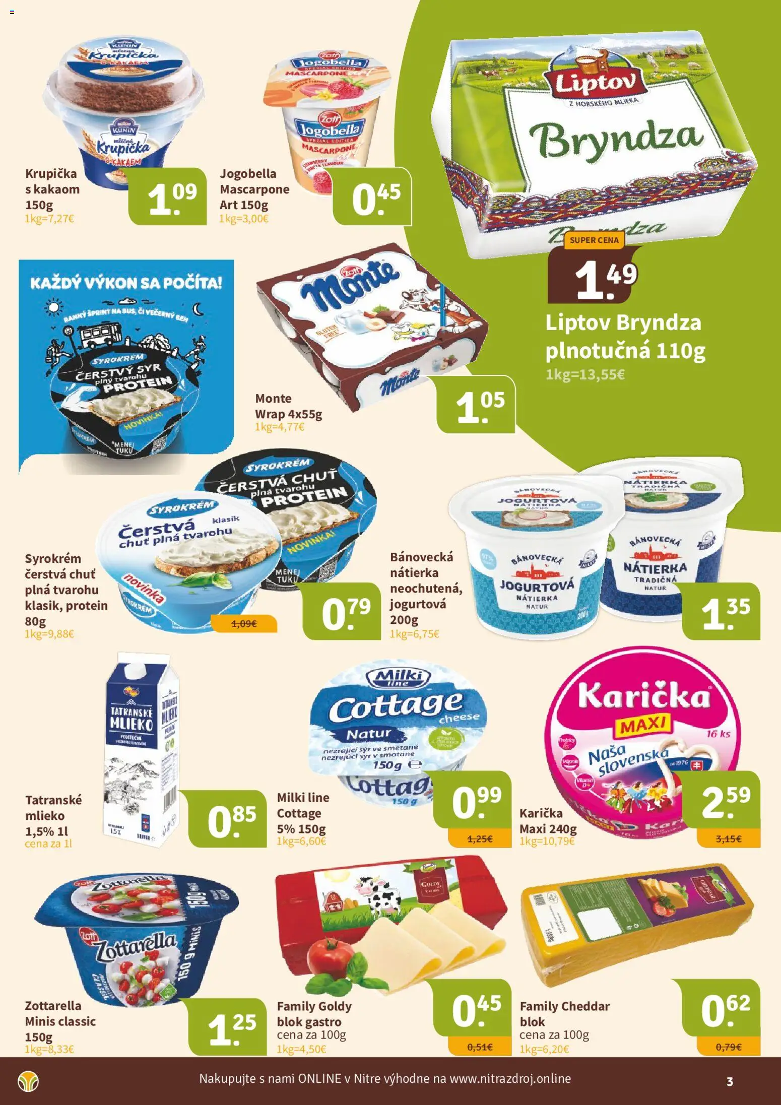 Nové Nitrazdroj akcie – leták je platný od 22.05.2026 | Strana: 3 | Produkty: Mlieko, Syr, Protein, Mascarpone
