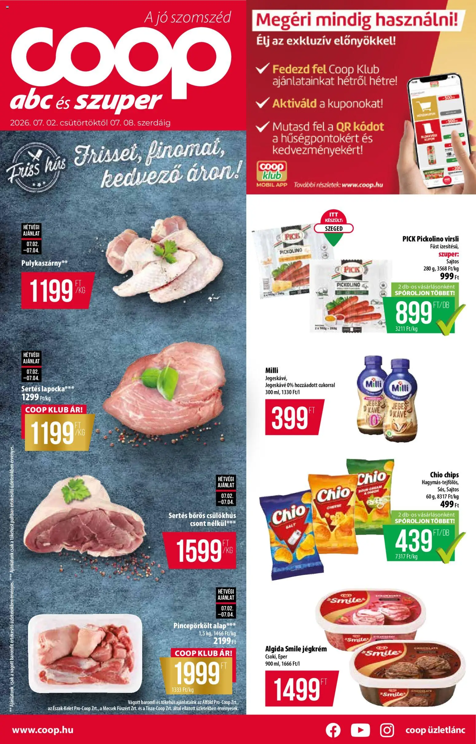 COOP akciós ujság - amely érvényes a következő dátumtól: 02.07.2026 | Oldal: 1 | Termékek: Virsli, Hús, Eper, Jégkrém