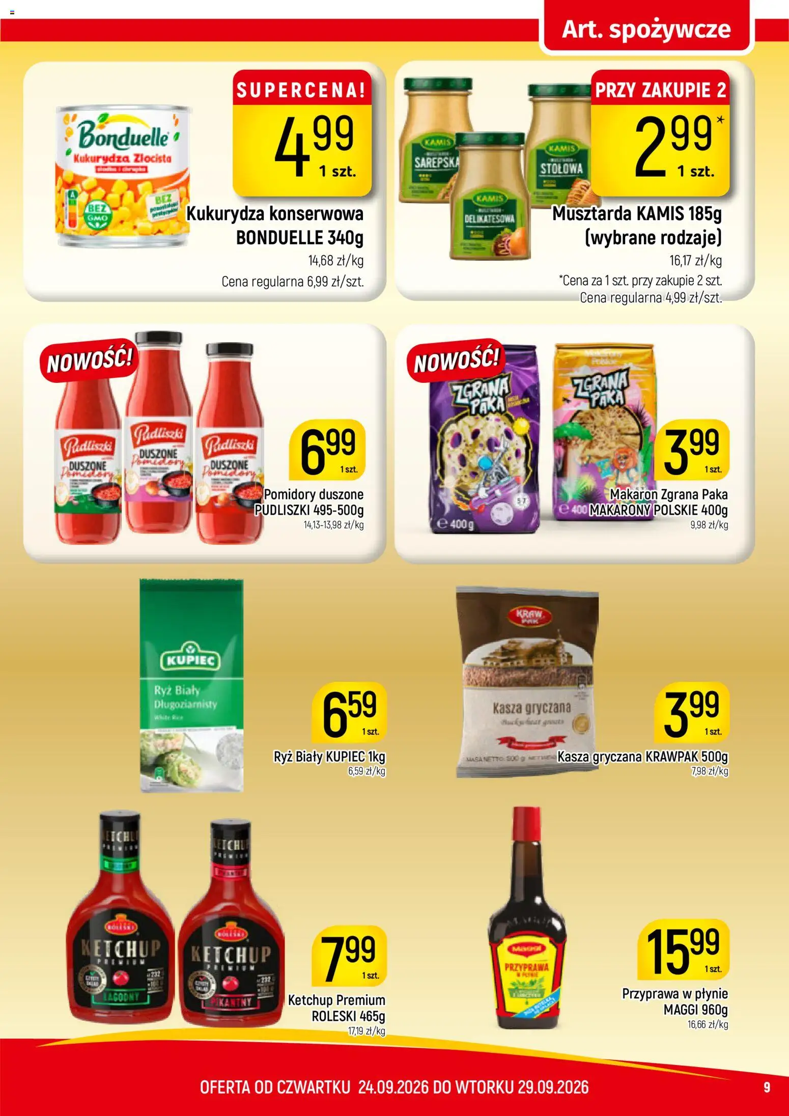 Piotruś Pan gazetka od 24.09.2026 | Strona: 9 | Produkty: Ryż biały, Kukurydza, Maggi, Musztarda