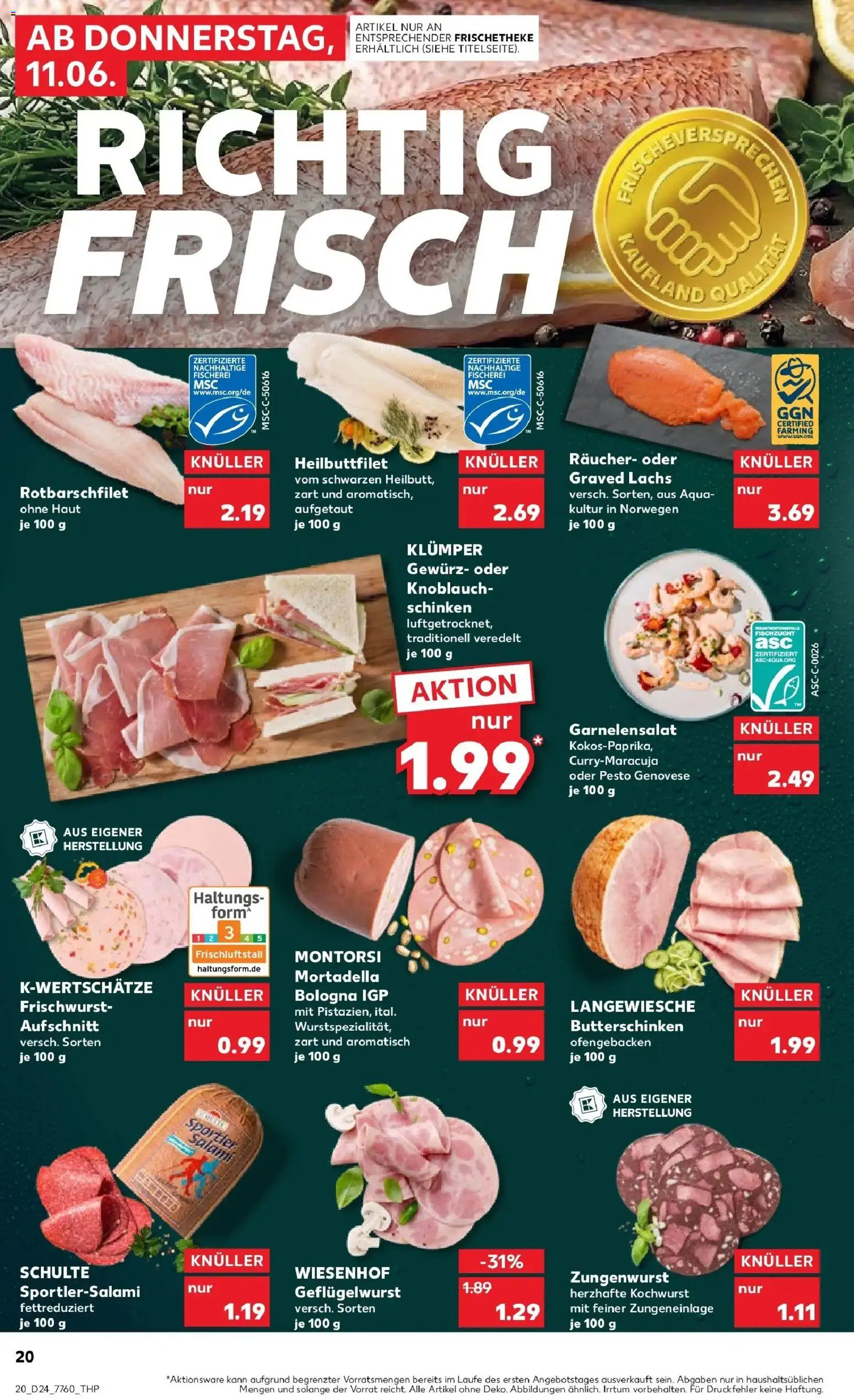 Kaufland Prospekt Kaufbeuren – gültig ab 11.06.2026 | Seite: 20 | Produkte: Lachs, Knoblauch, Salami, Schinken
