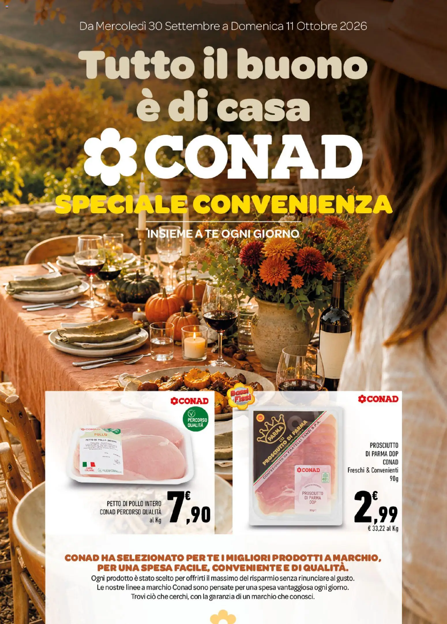Volantino Conad del 30/09/2026 | Pagina: 1 | Prodotti: Petto di Pollo, Prosciutto di Parma, Tè, Prosciutto