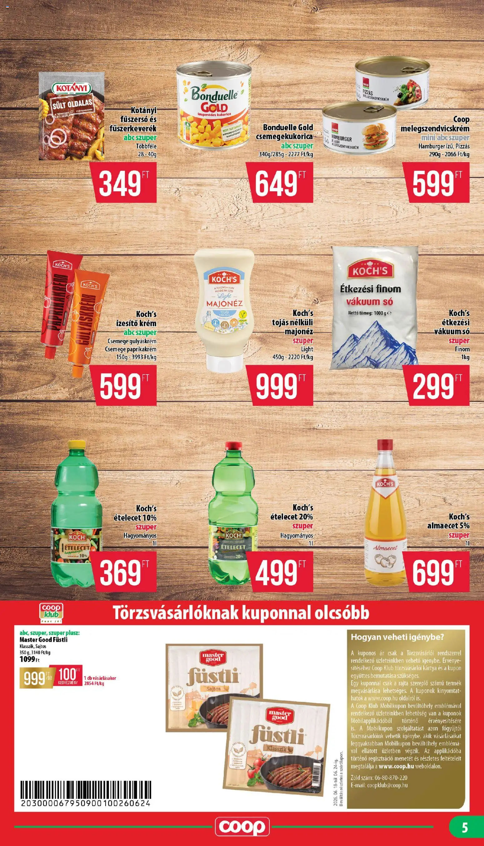 COOP akciós ujság - amely érvényes a következő dátumtól: 18.06.2026 | Oldal: 5 | Termékek: Gulyáskrém, Melegszendvicskrém, Almaecet, Tojás