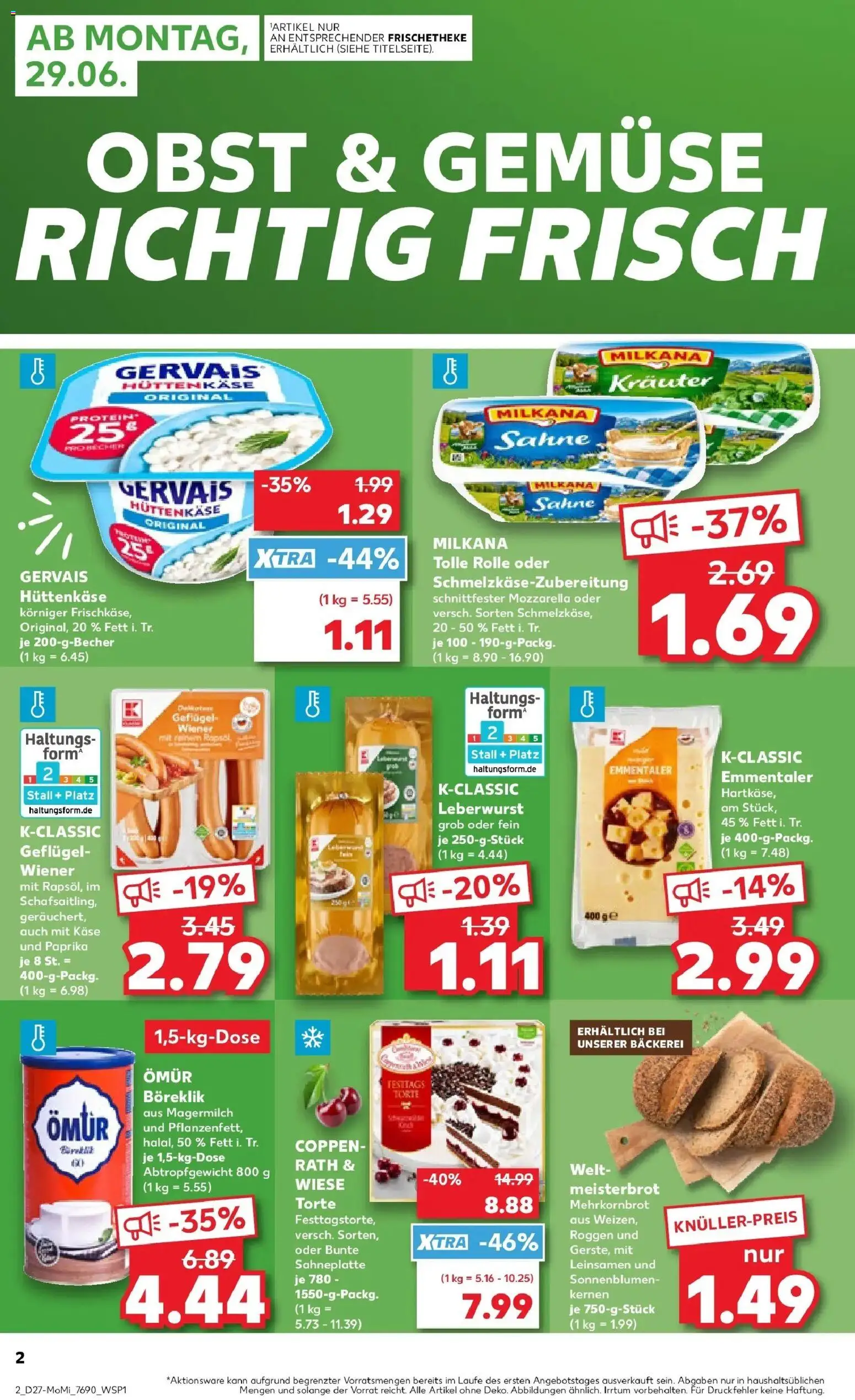 Kaufland Prospekt Mosbach – gültig ab 29.06.2026 | Seite: 2 | Produkte: Käse, Mozzarella, Gemüse, Obst