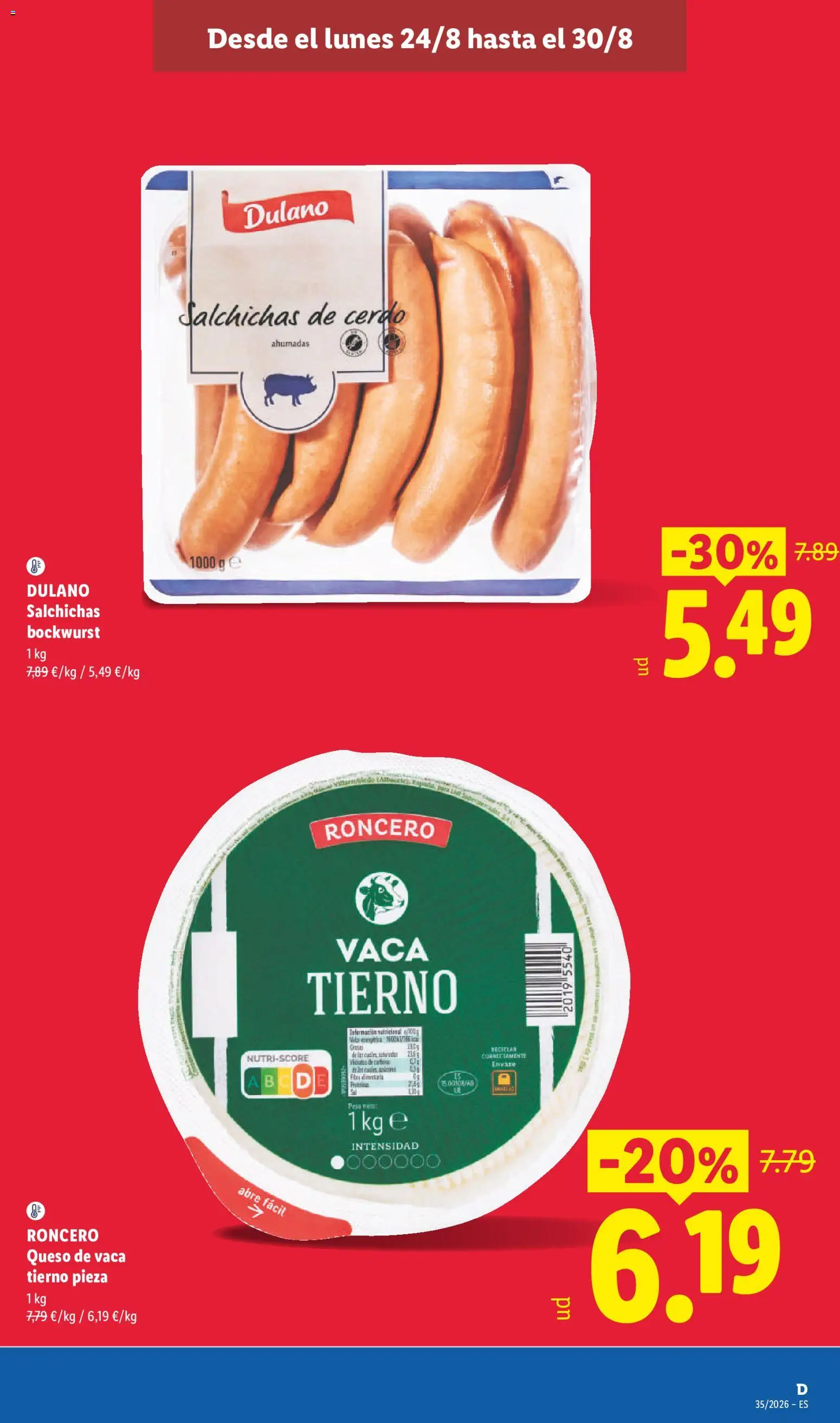 Lidl folleto │ válido desde el 24/08/2026 | Página: 3 | Productos: Queso de vaca, Queso, Cerdo, Salchichas