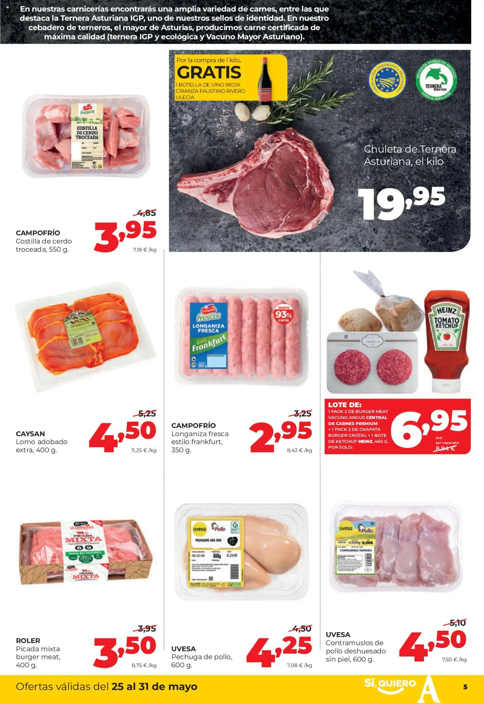 Alimerka folleto Asturias │ válido desde el 25.05.2026 | Página: 5 | Productos: Vino, Cerdo, Longaniza, Costilla de cerdo