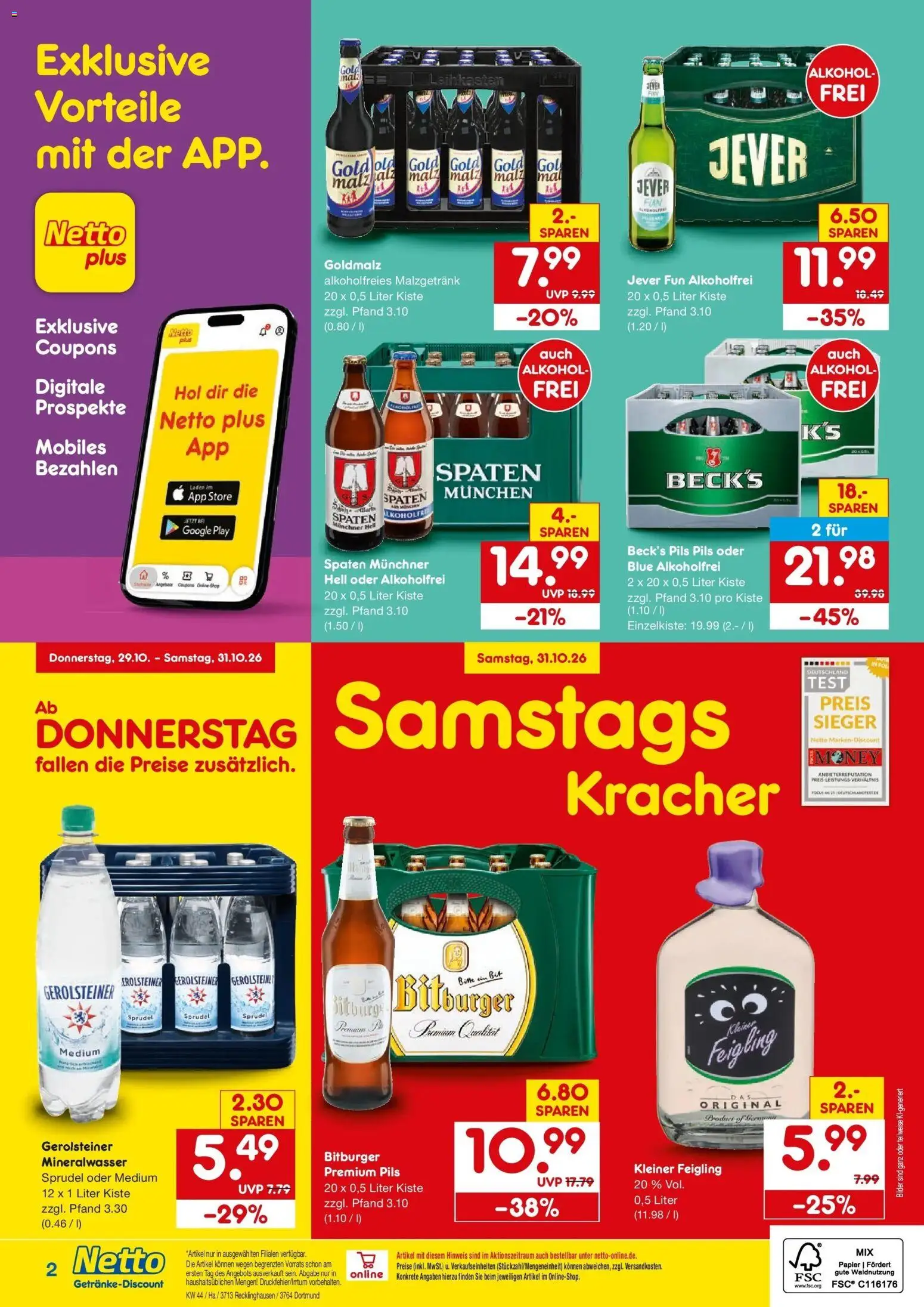 Netto Marken-Discount Prospekt Recklinghausen – gültig ab 26.10.2026 | Seite: 2 | Produkte: Kleiner feigling, Bilder, Alkohol, Jever