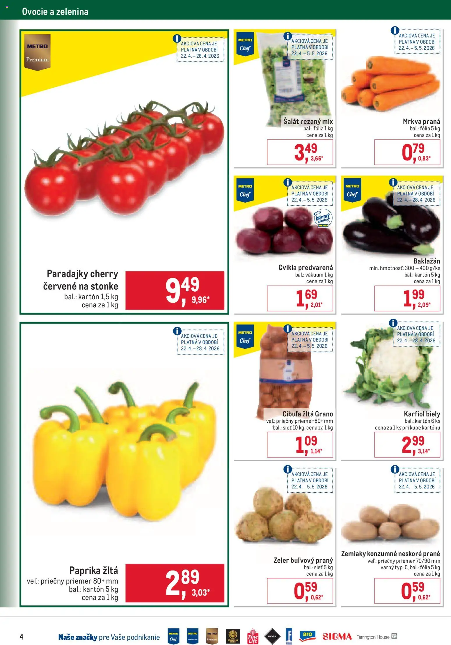 Nové Metro akcie – leták je platný od 22.04.2026 | Strana: 4 | Produkty: Paradajky, Cvikla, Mrkva, Šalát