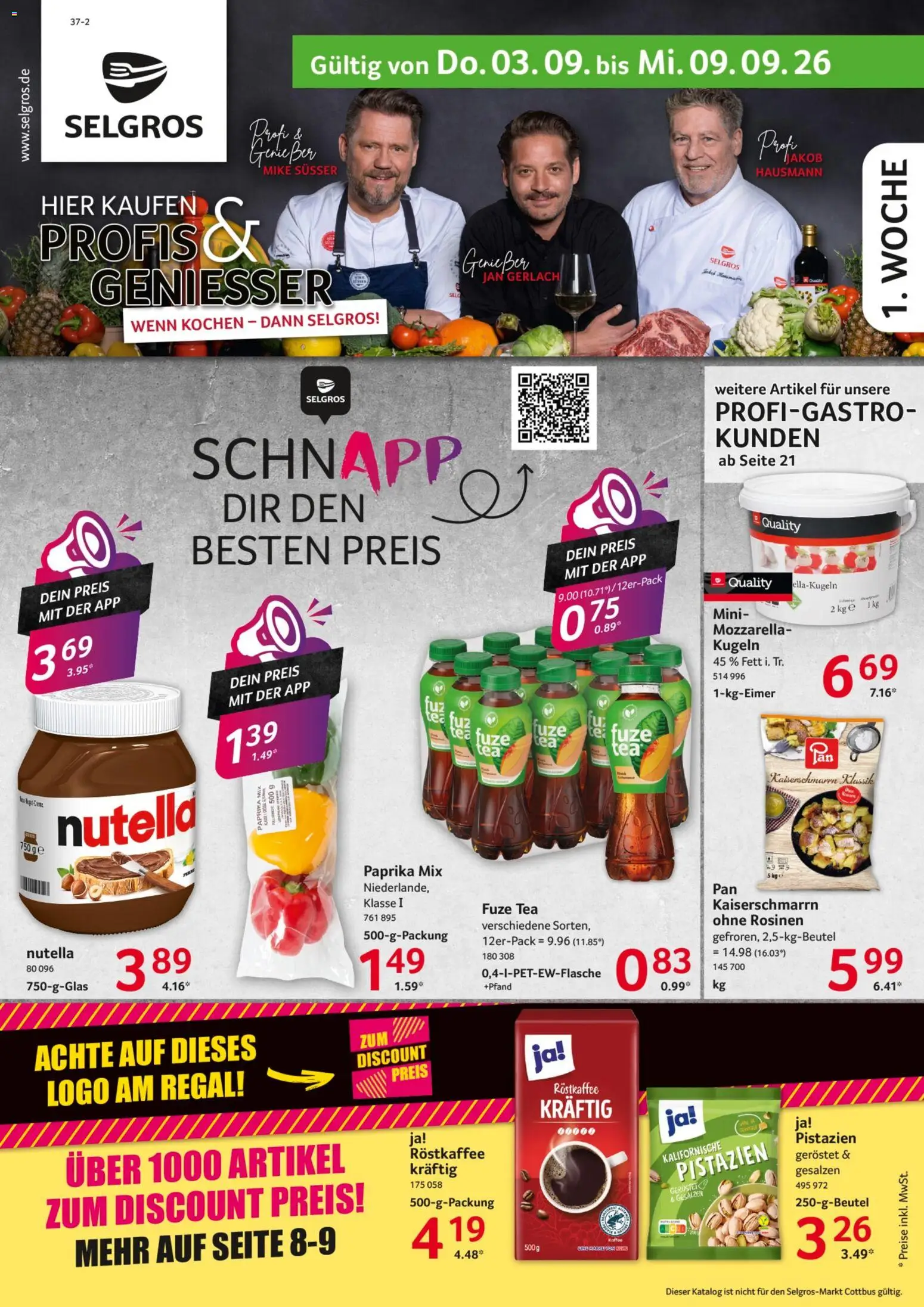 Selgros Prospekt – gültig ab 03.09.2026 | Seite: 1 | Produkte: Fuze tea, Pistazien, Rosinen, Paprika