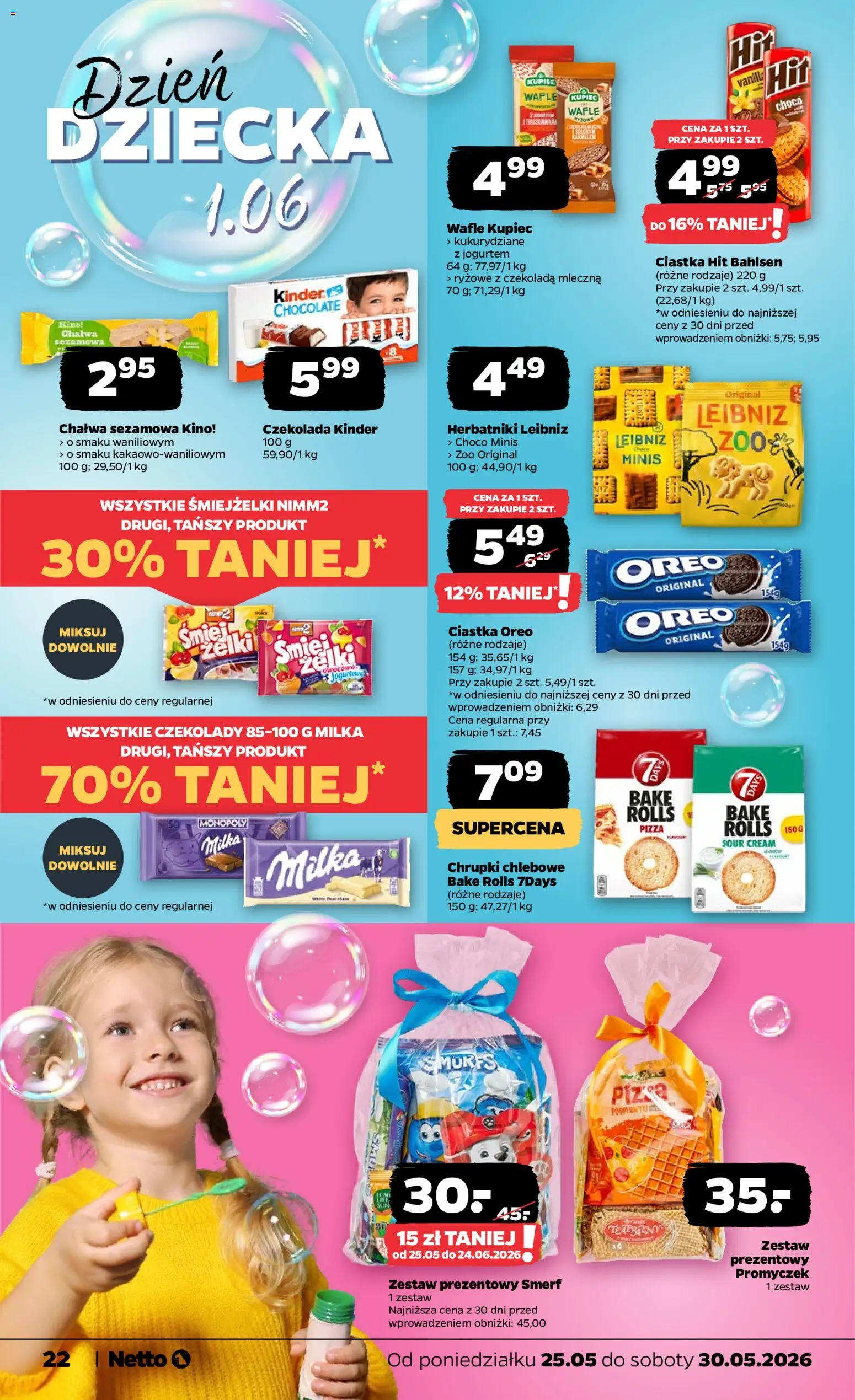 Netto gazetka od poniedziałku spożywcza od 25.05.2026 | Strona: 22 | Produkty: Chrupki, Milka, Ciastka Oreo, Żelki