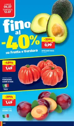 Anteprima del volantino Aldi volantino valido a partire dal 06/07/2026 | Pagina: 8 | Prodotti: Avocado, Frutta, Pomodoro, Susine