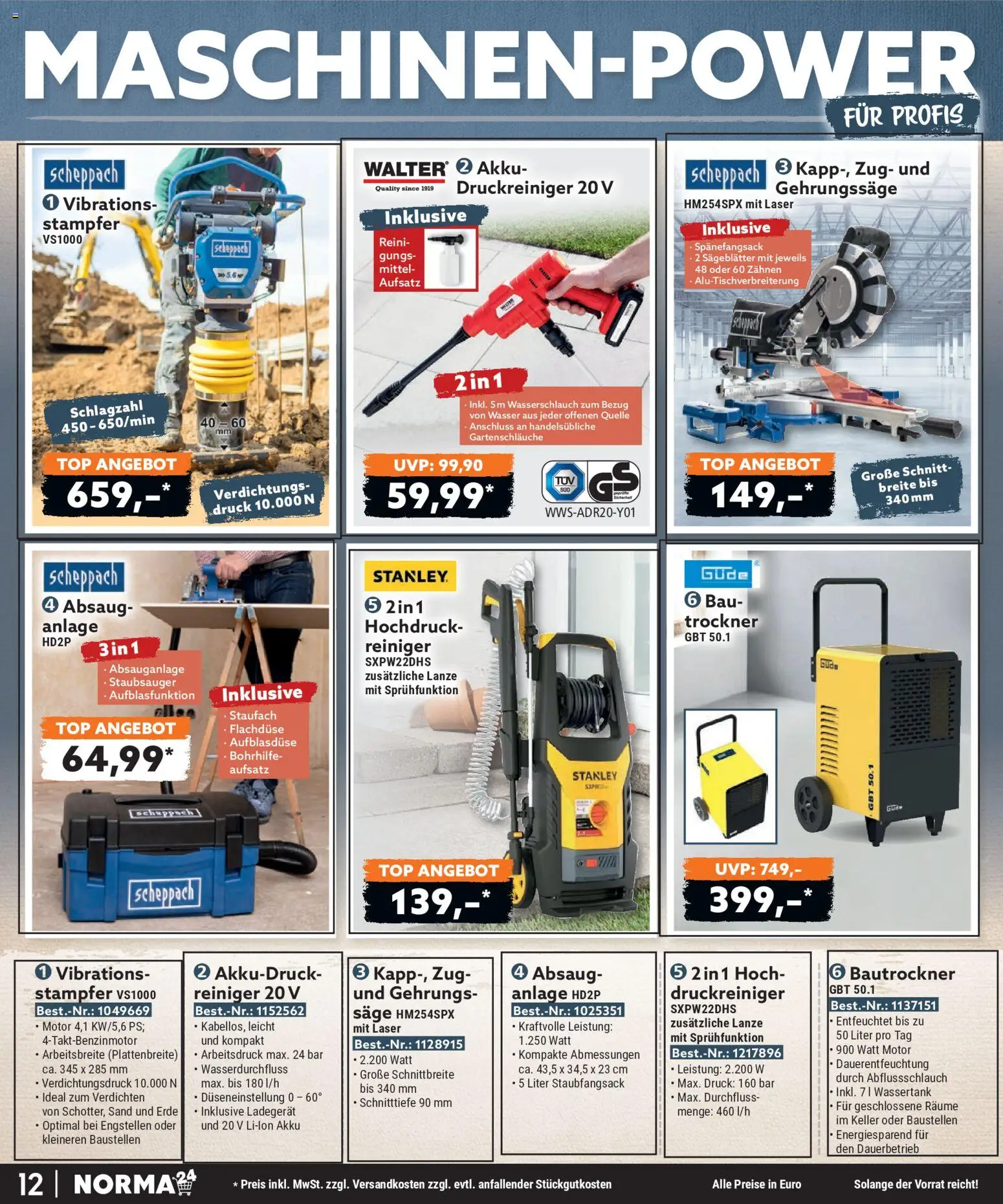 Norma Bestellmagazin Juli 2026 – gültig ab 01.07.2026 | Seite: 12 | Produkte: HP, Trockner, Wasser, Ladegerät