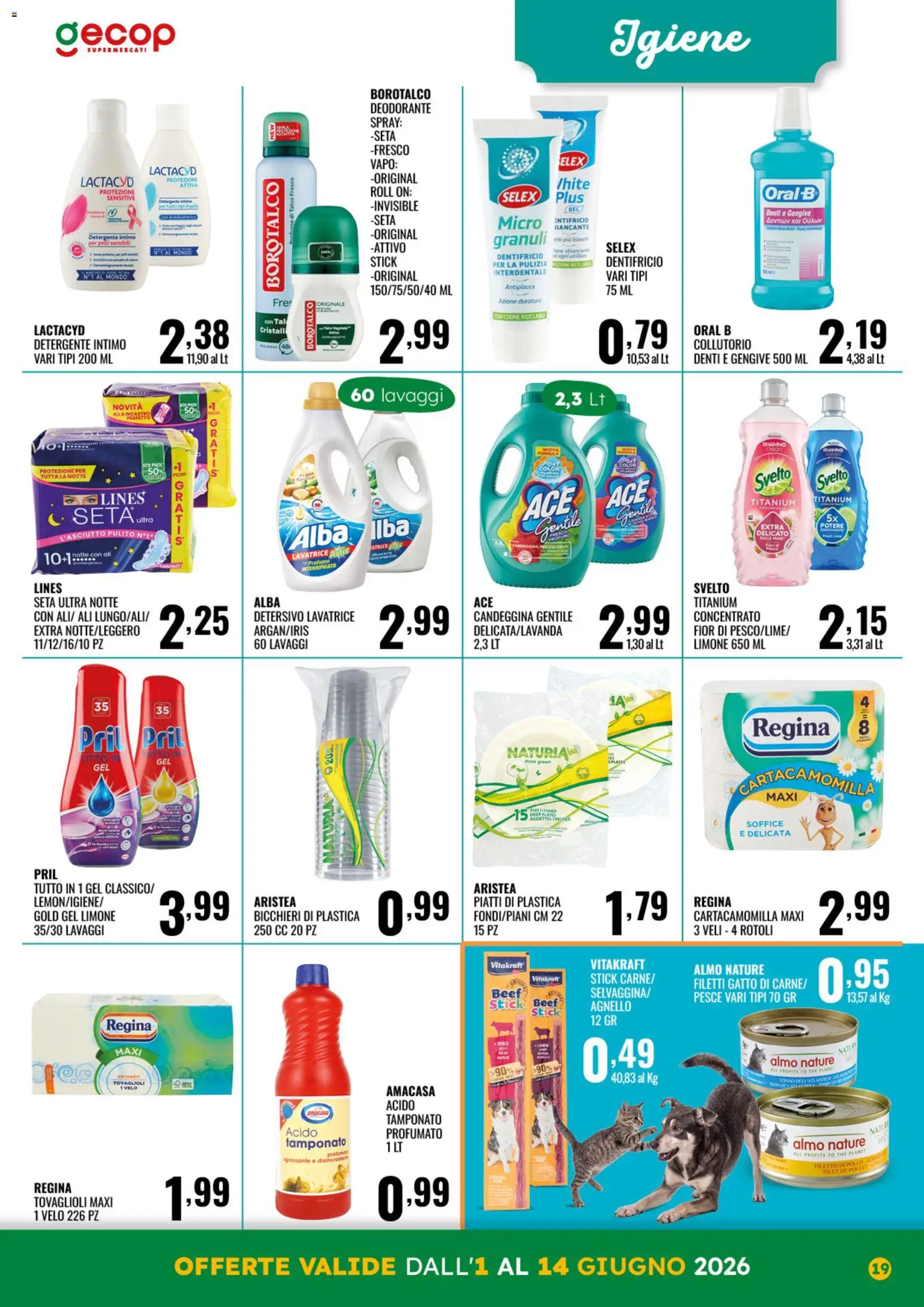 Volantino GECOP del 01.06.2026 | Pagina: 19 | Prodotti: Dentifricio, Detergente intimo, The, Piatti di plastica