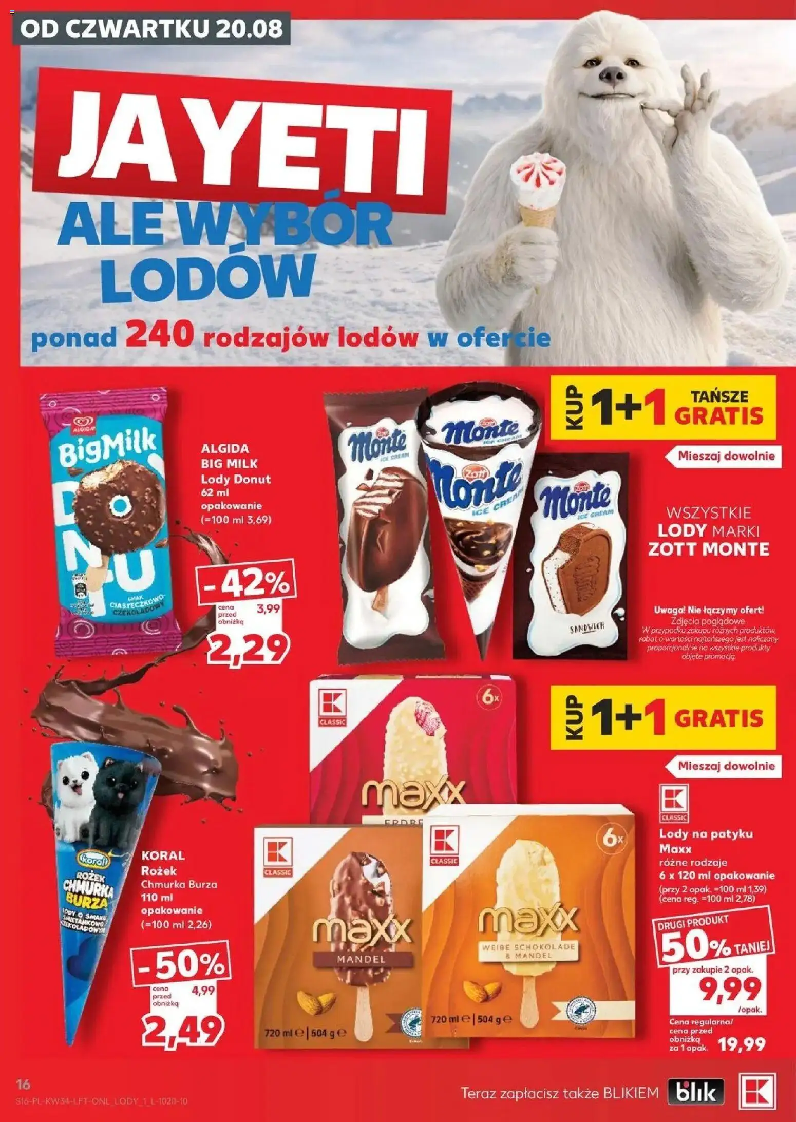 Kaufland gazetka od 20.08.2026 - od jutra PDF | Strona: 16 | Produkty: Sandwich, Big Milk, Lody na patyku, Lody