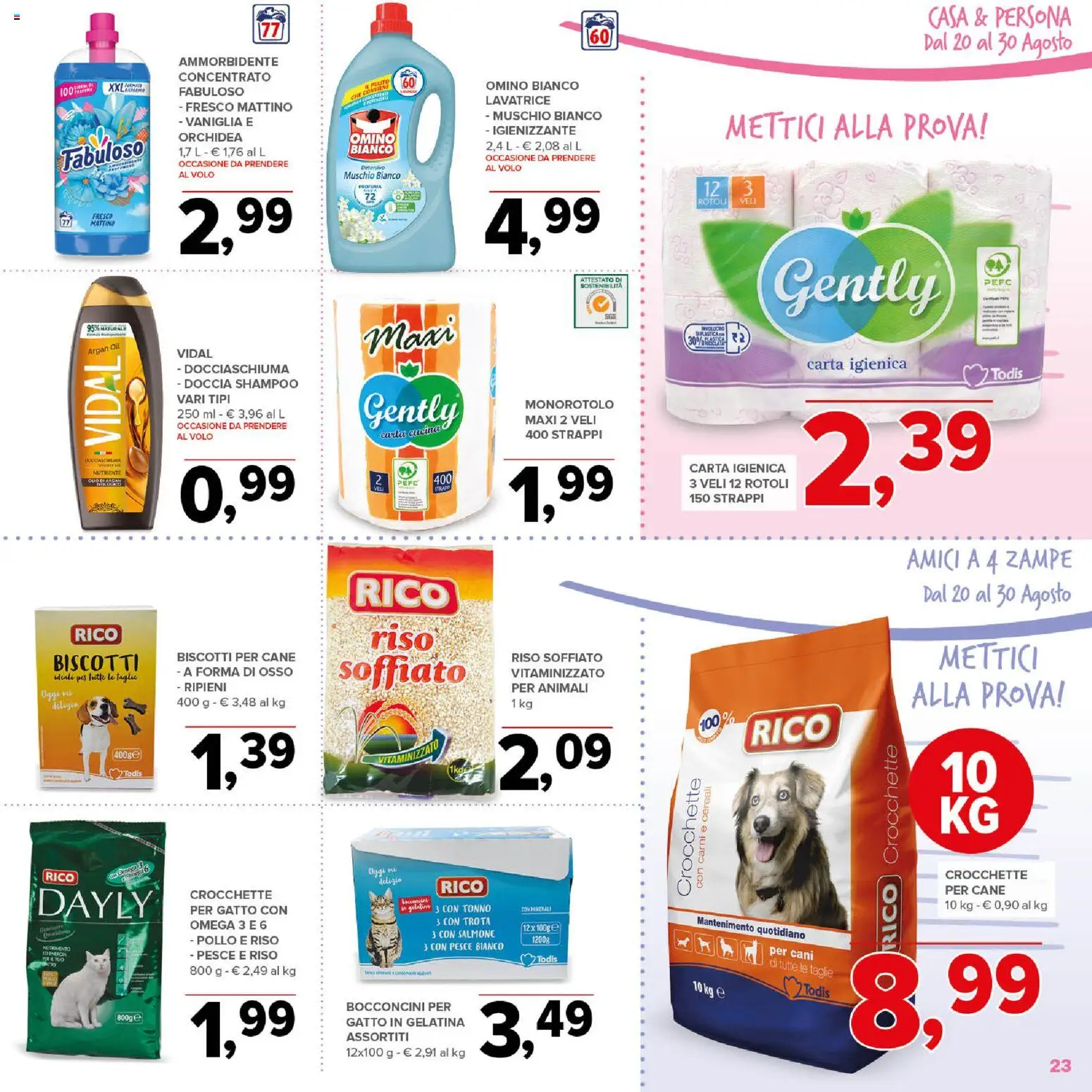 Volantino Todis del 20/08/2026 | Pagina: 23 | Prodotti: Pollo, Ammorbidente, Tonno, Omega 3