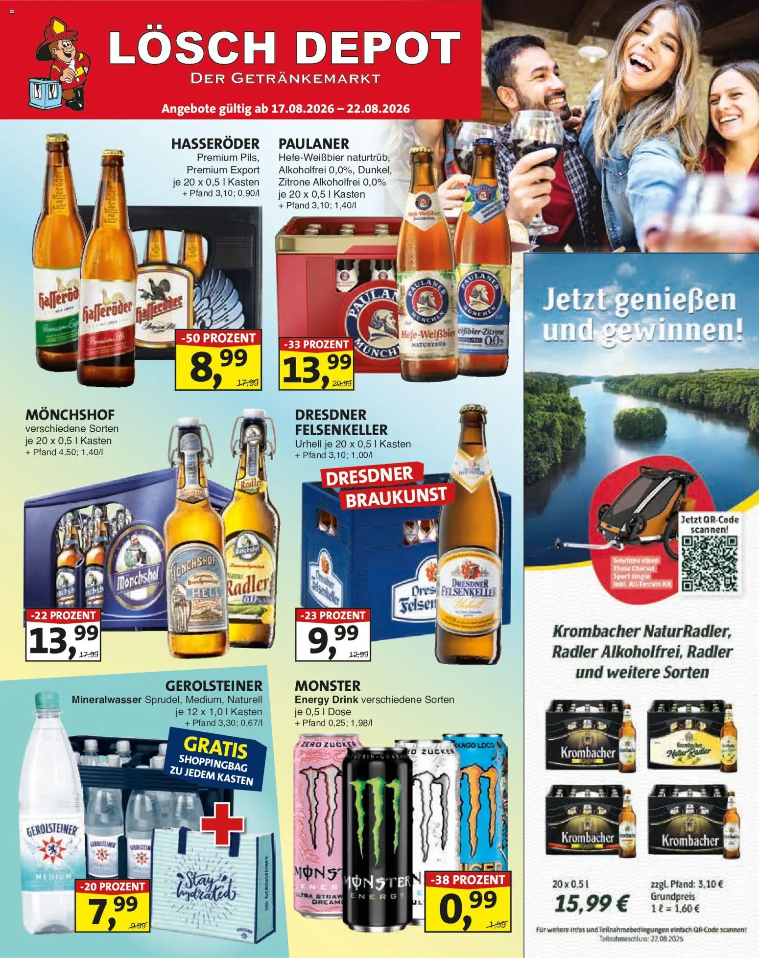 Lösch Depot Prospekt – gültig ab 17.08.2026 | Seite: 1 | Produkte: Monchshof, Energy, Krombacher, Gerolsteiner