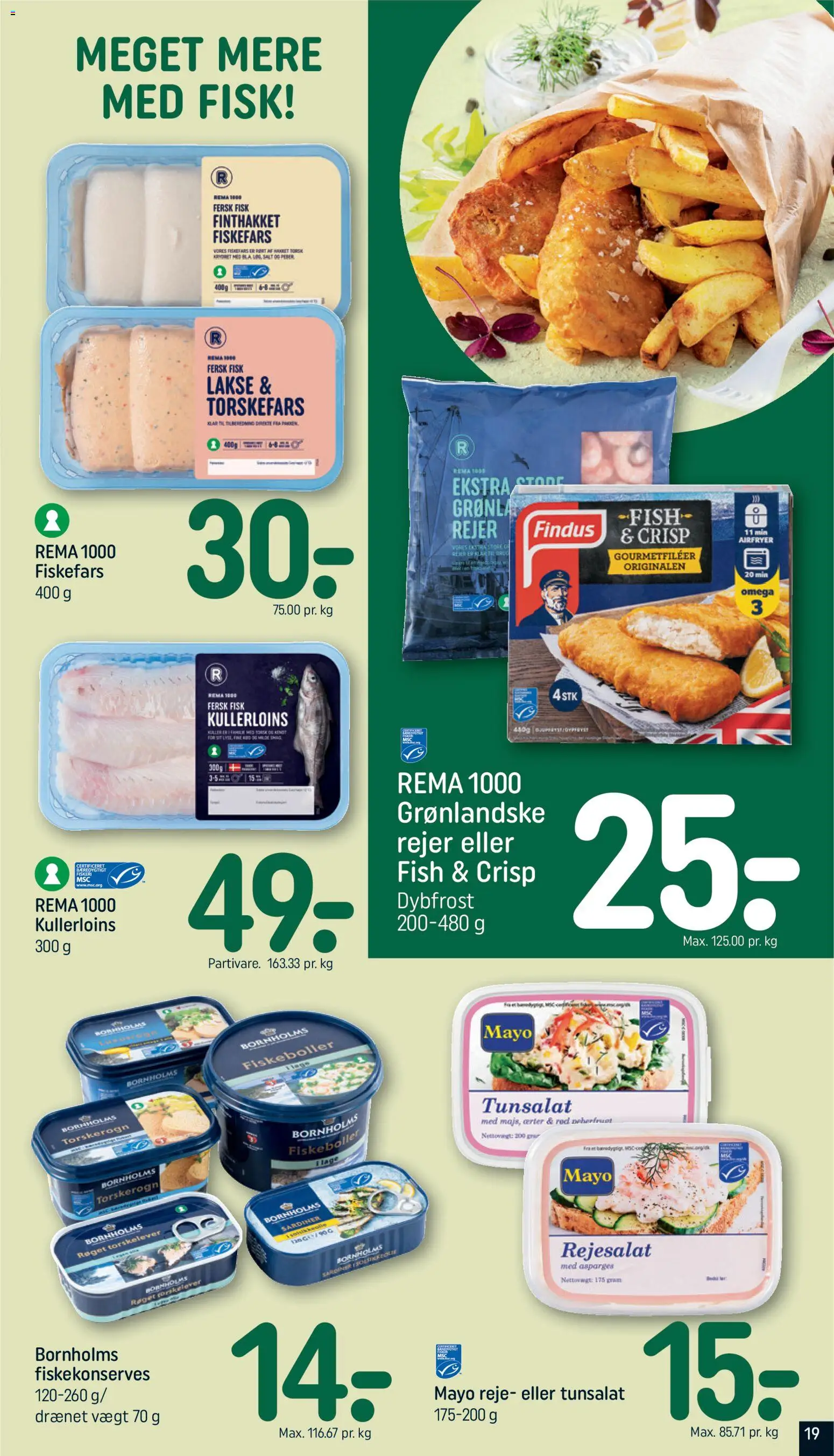 Rema 1000 tilbudsavis – gyldig fra 07.06.2026 | Side: 19 | Produkter: Fisk, Ærter, Rejer, Peberfrugt