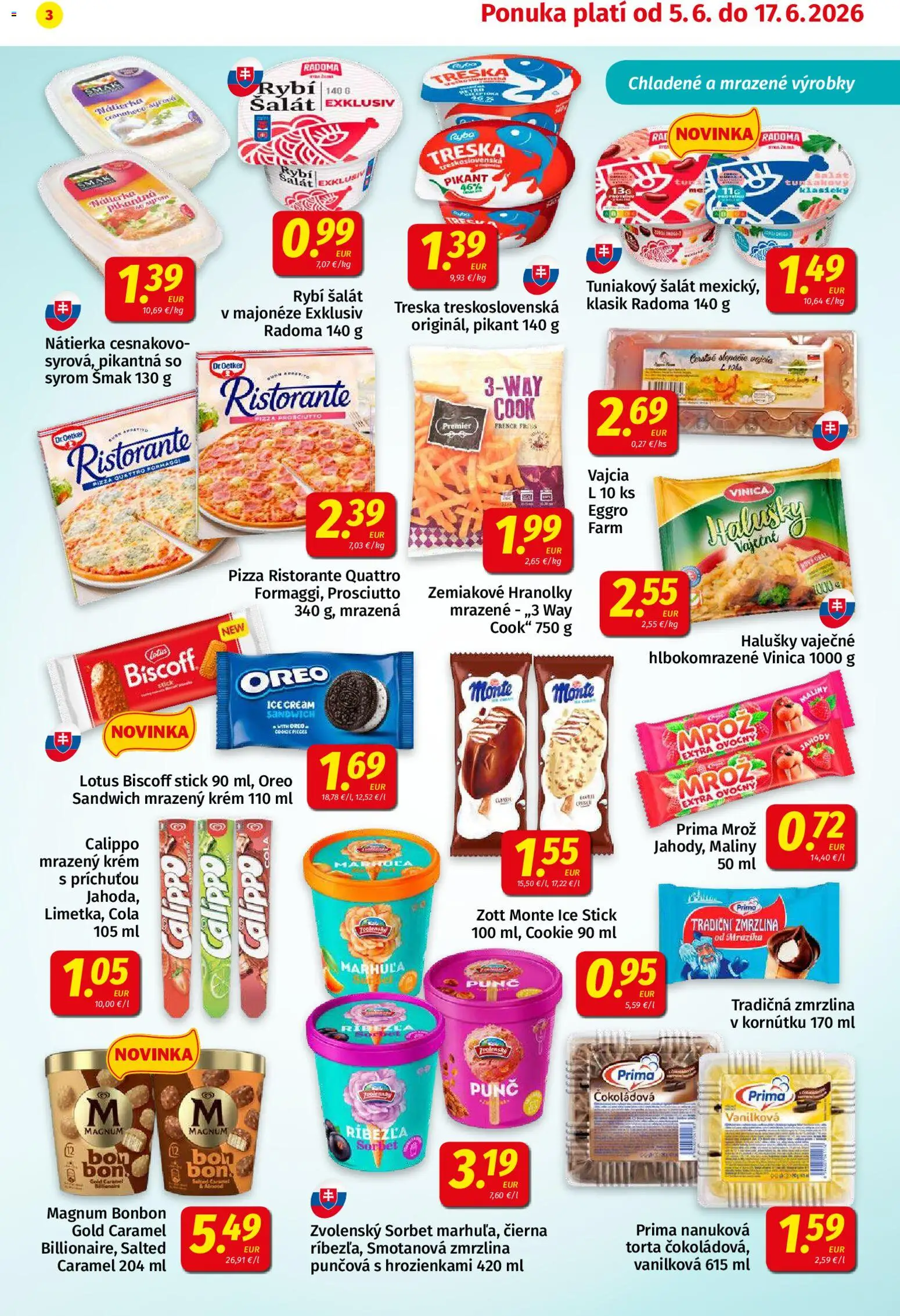 Nové Koruna akcie – leták je platný od 05.06.2026 | Strana: 3 | Produkty: Zmrzlina, Krém, Cola, Maliny