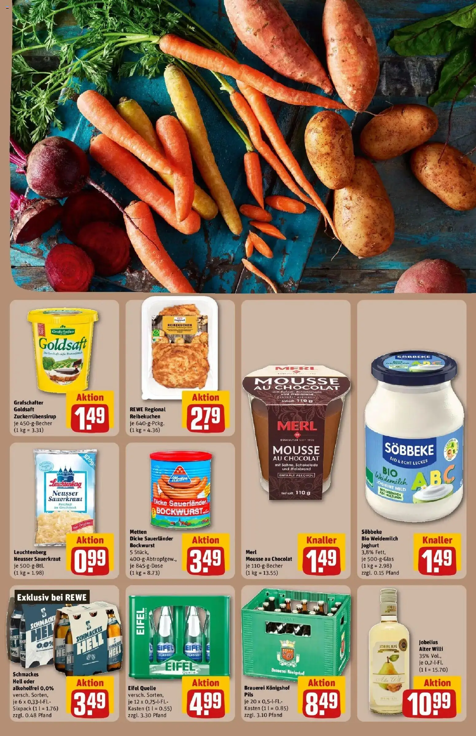 REWE Prospekt ab 26.10.2026 zum Blättern » Angebote | Seite: 23 | Produkte: Bockwurst, Joghurt, Schokolade, Alkohol