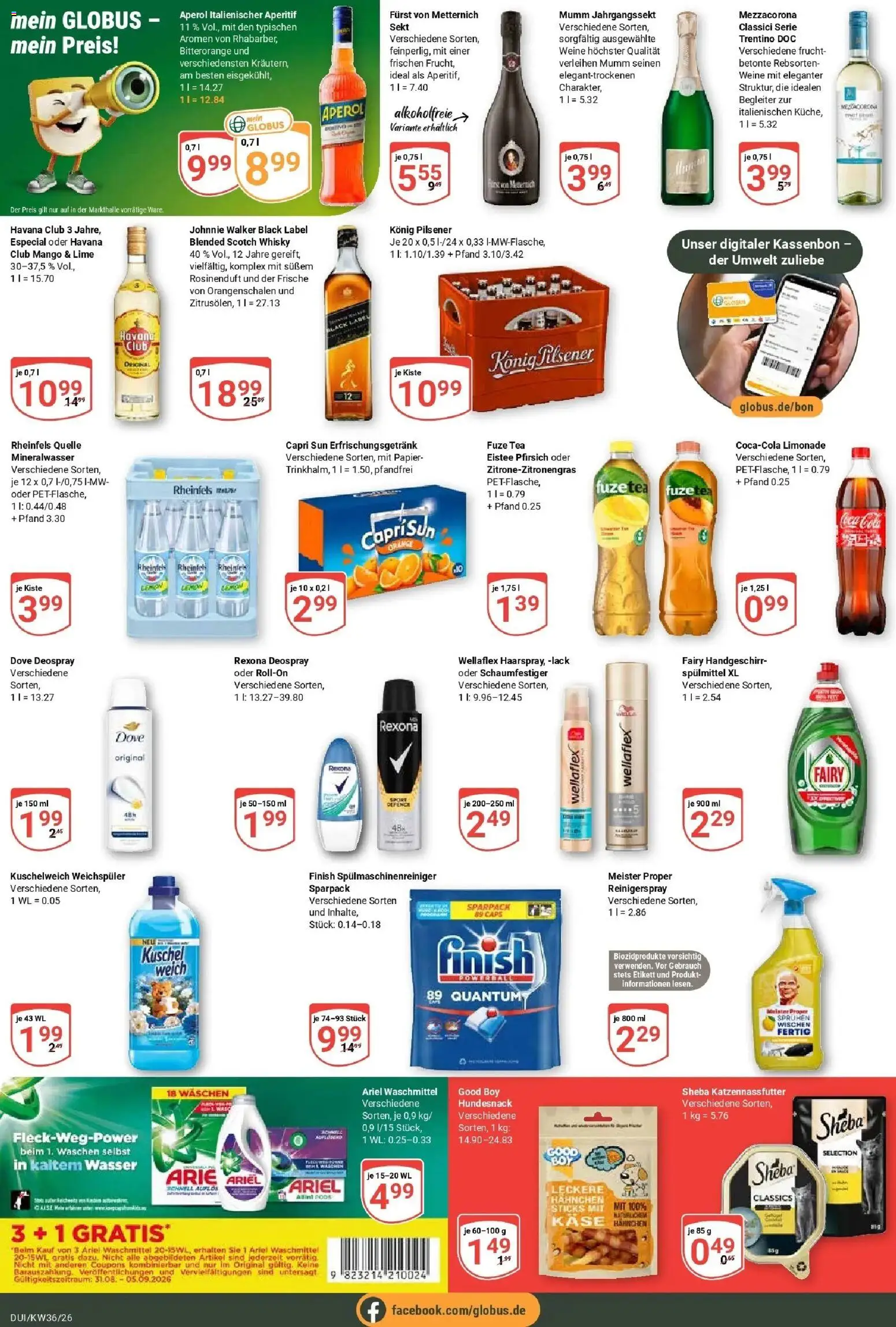 Globus Prospekt Duisburg – gültig ab 31.08.2026 | Seite: 6 | Produkte: Ariel, Pfirsich, Deospray, Aperol