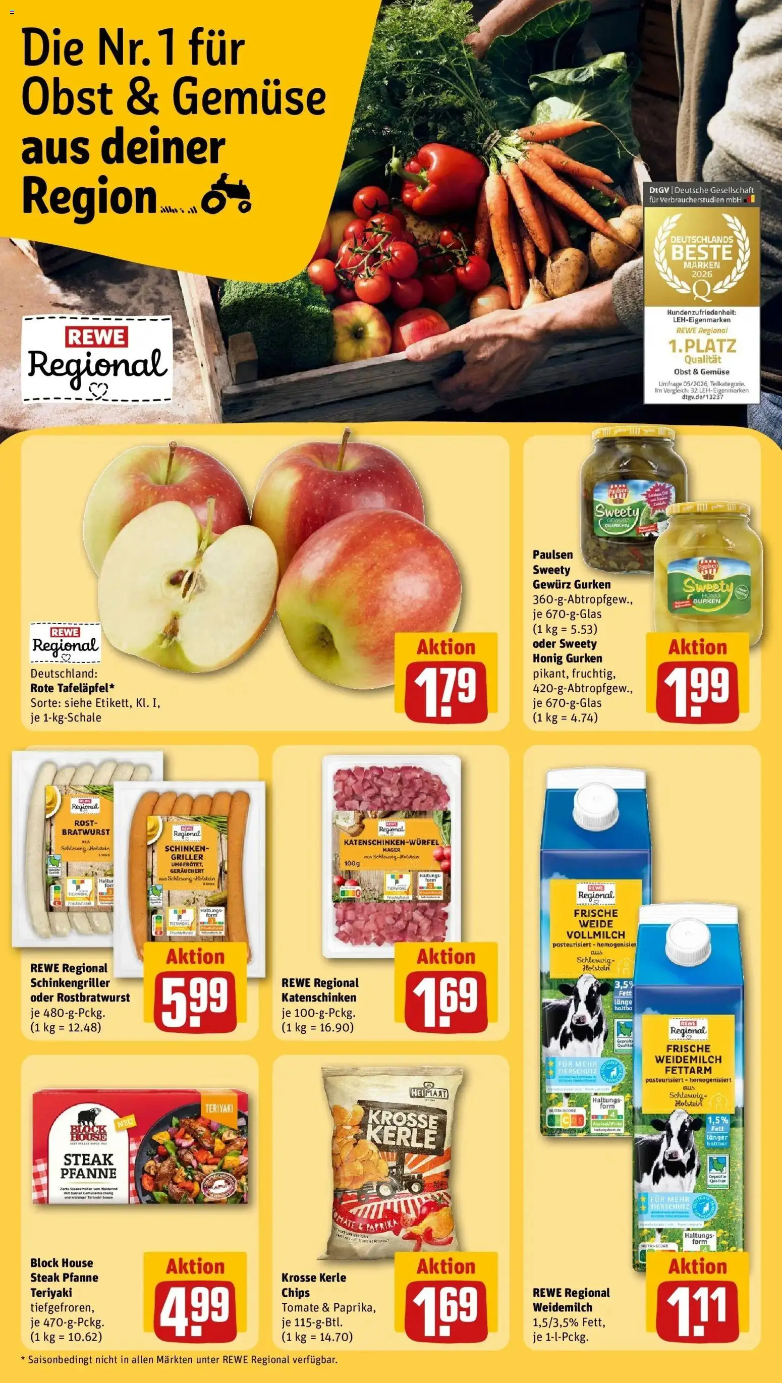 REWE Prospekt ab 07.09.2026 zum Blättern » Angebote | Seite: 15 | Produkte: Bratwurst, Gemüse, Paprika, Schinken