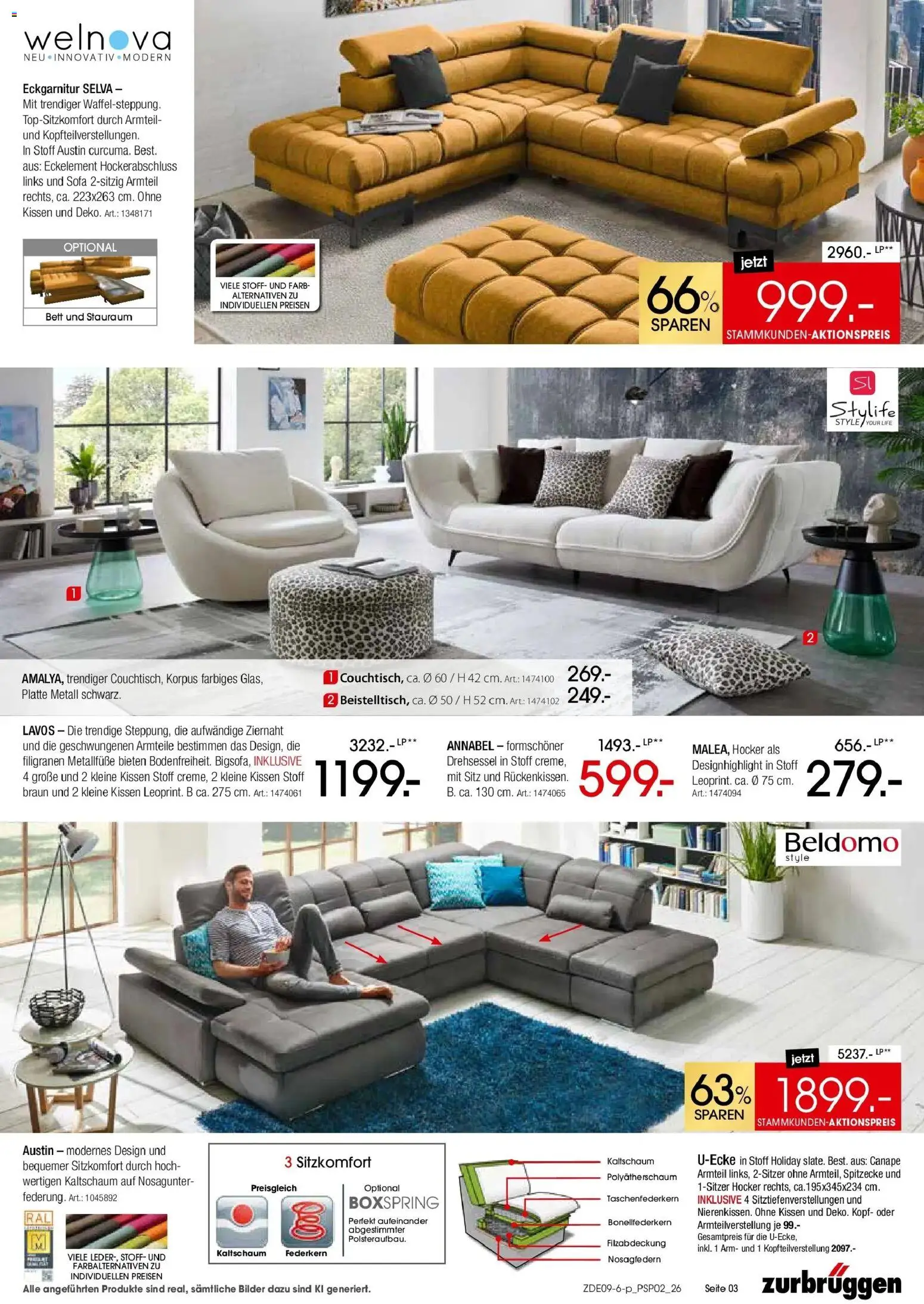 Zurbrüggen - Zurbrüggen: Polstermöbel Spezial (ab 19.09.2026) zum Blättern | Seite: 3 | Produkte: Hocker, Bett, Kissen, Sofa