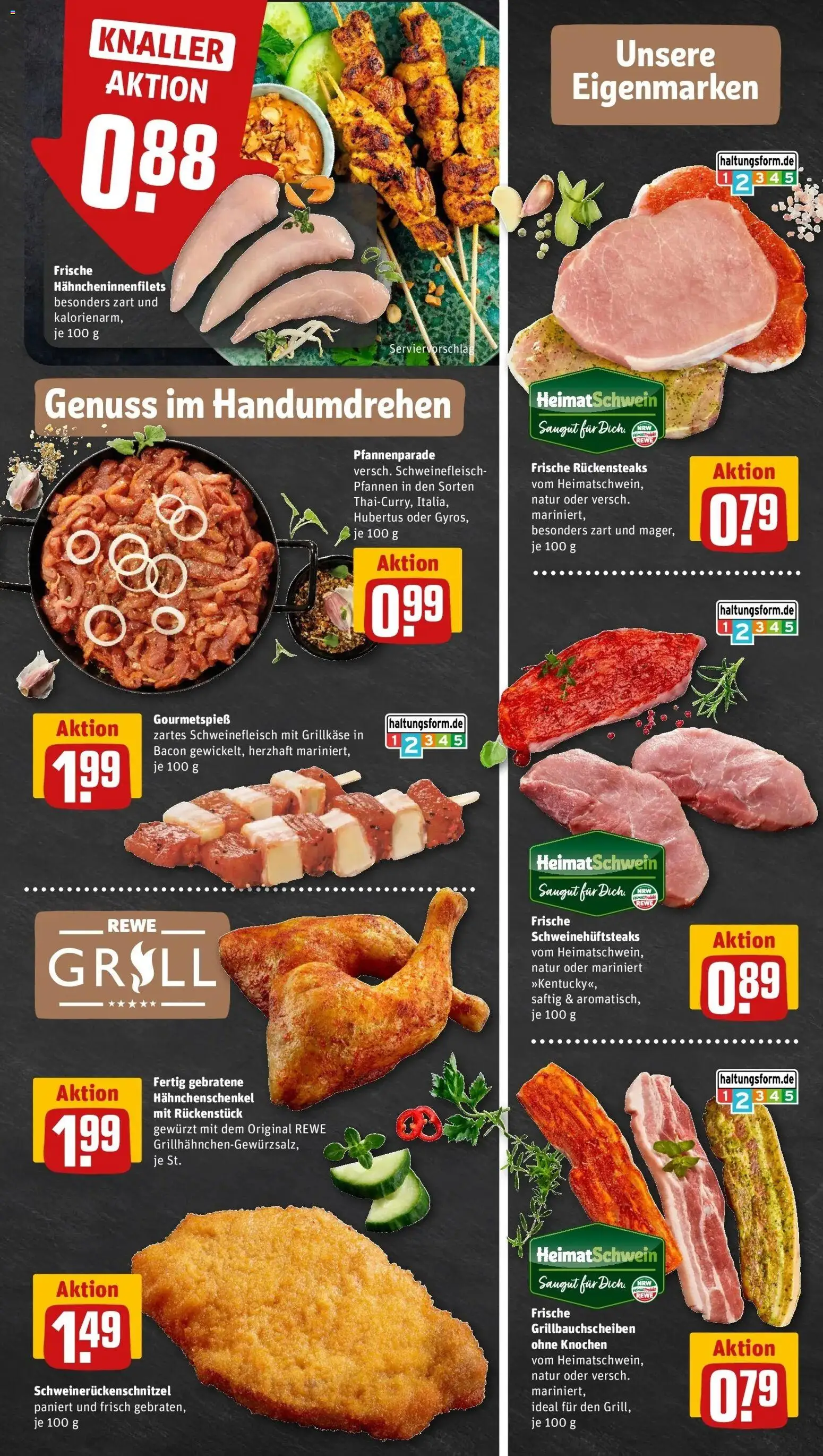 REWE Prospekt ab 10.08.2026 zum Blättern » Angebote | Seite: 9 | Produkte: Hahnchenschenkel, Schweinefleisch