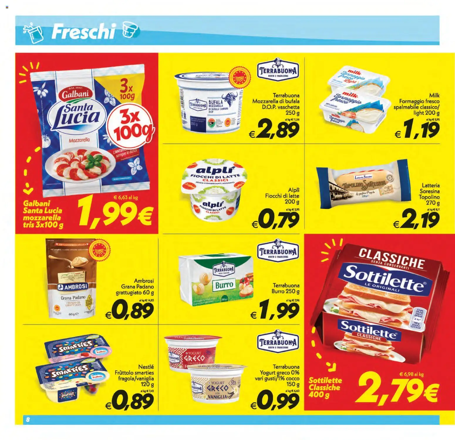 Volantino SuperConveniente del 11/09/2026 | Pagina: 8 | Prodotti: Fiocchi di latte, Cocco, Grana Padano, Formaggio fresco