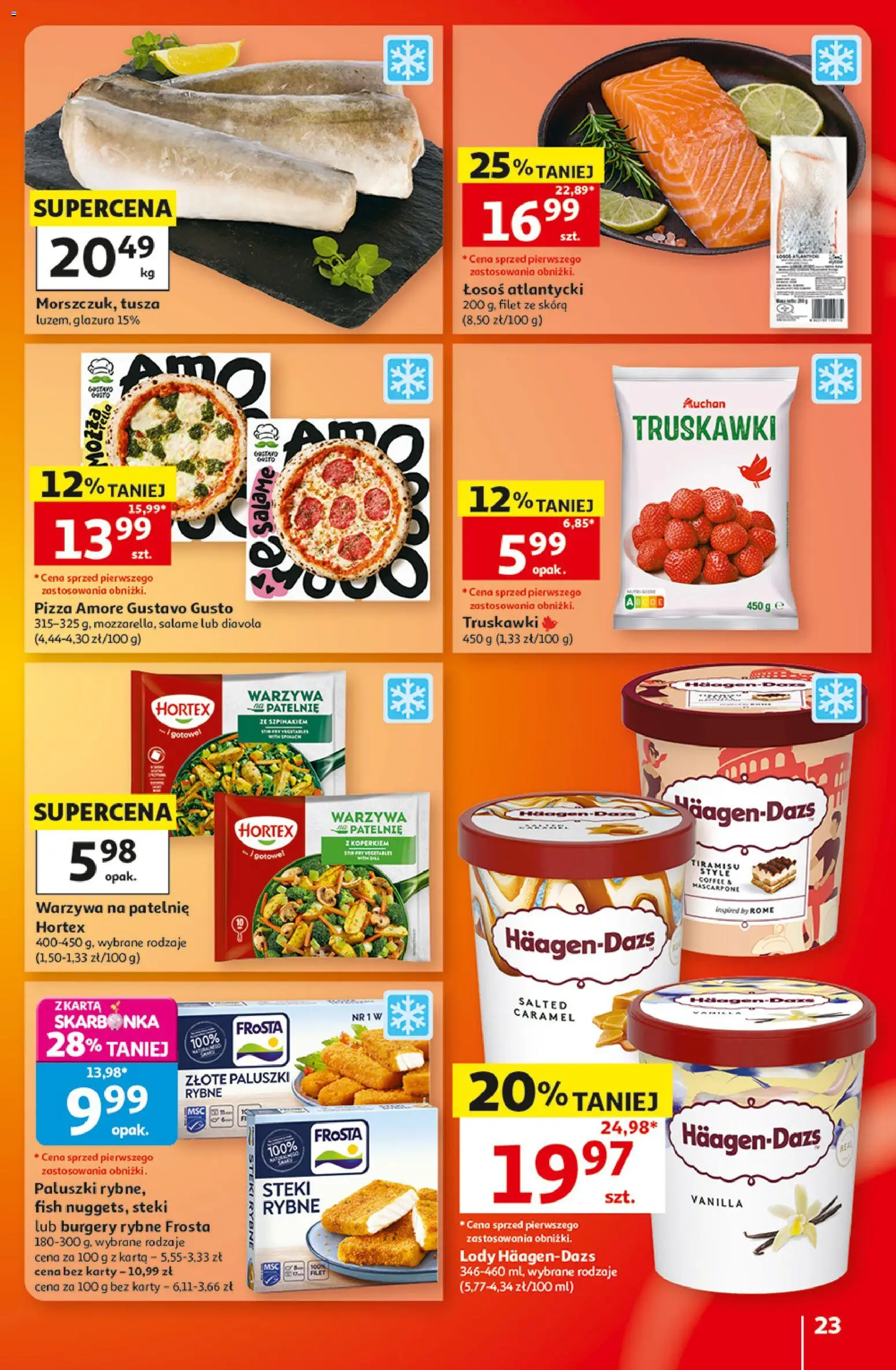 Auchan gazetka - Hipermarket od 22.10.2026 | Strona: 23 | Produkty: Warzywa na patelnie, Łosoś, Paluszki, Lody