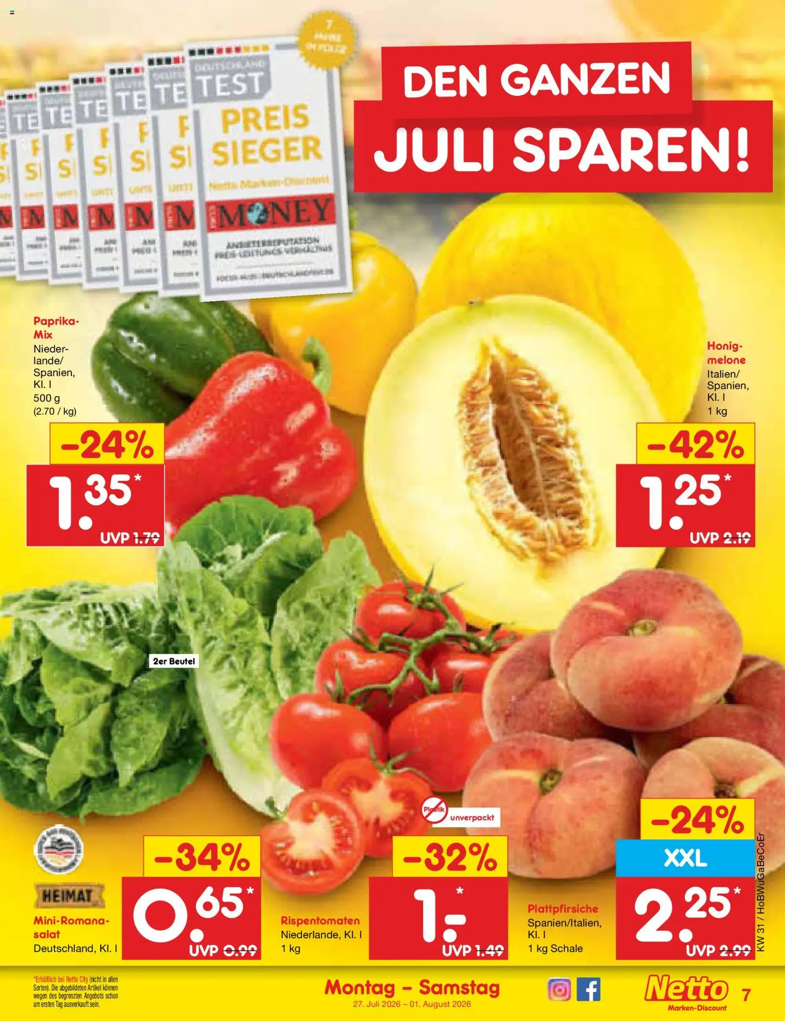 Netto Marken-Discount Prospekt – gültig ab 27.07.2026 | Seite: 9 | Produkte: Paprika, Melone