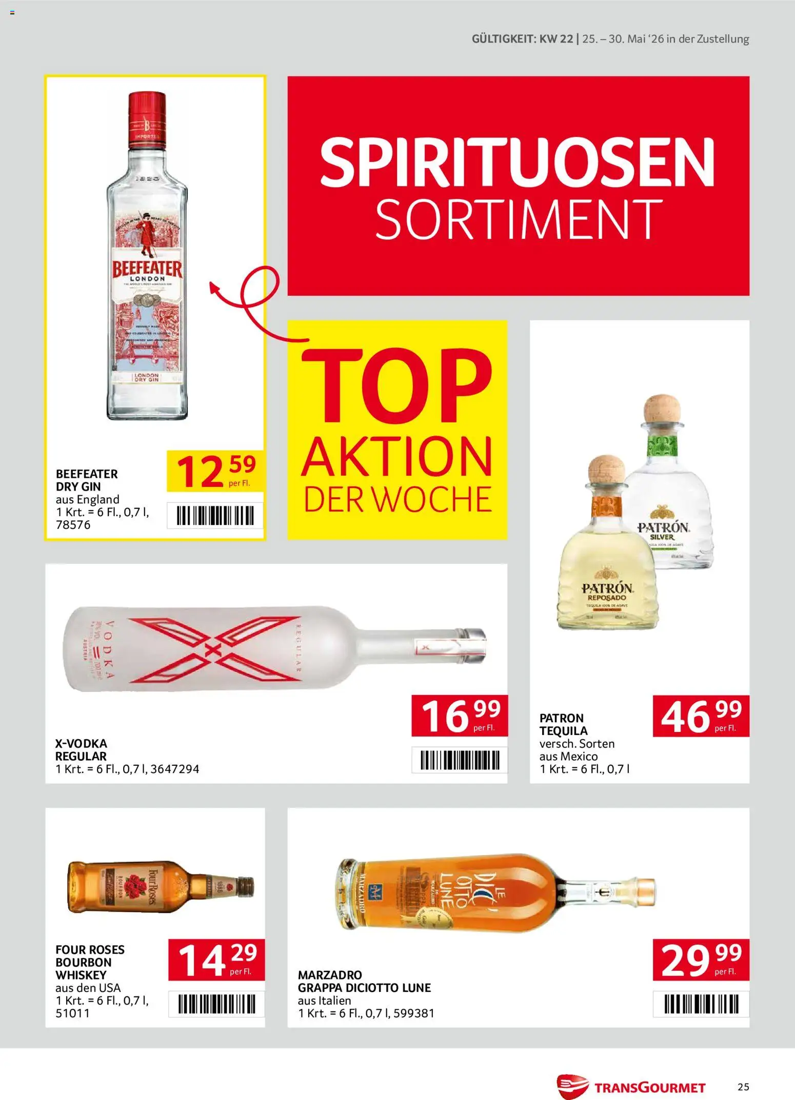 Transgourmet Zustellaktion gültig ab 25.05.2026 | Seite: 25 | Produkte: Gin, Whiskey, Bourbon