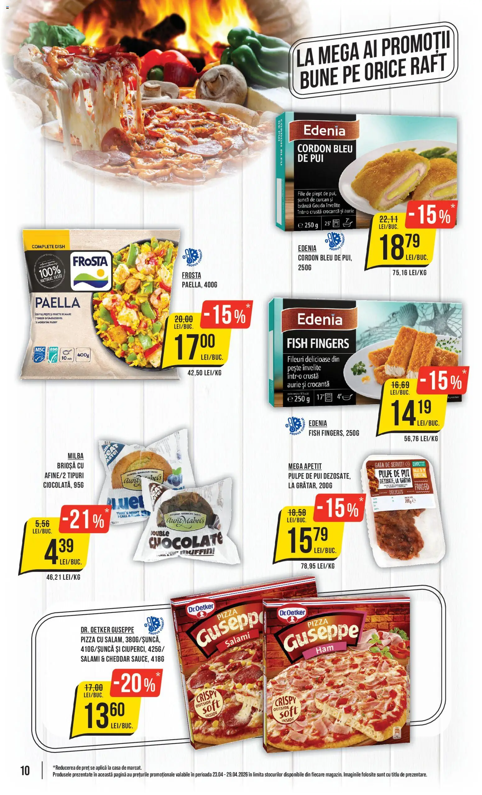 Noul catalog Mega Image – valabil de la 23.04.2026 | Pagină: 10 | Produse: Masaüstü kılıfı, Brânză, Șuncă, Pizza