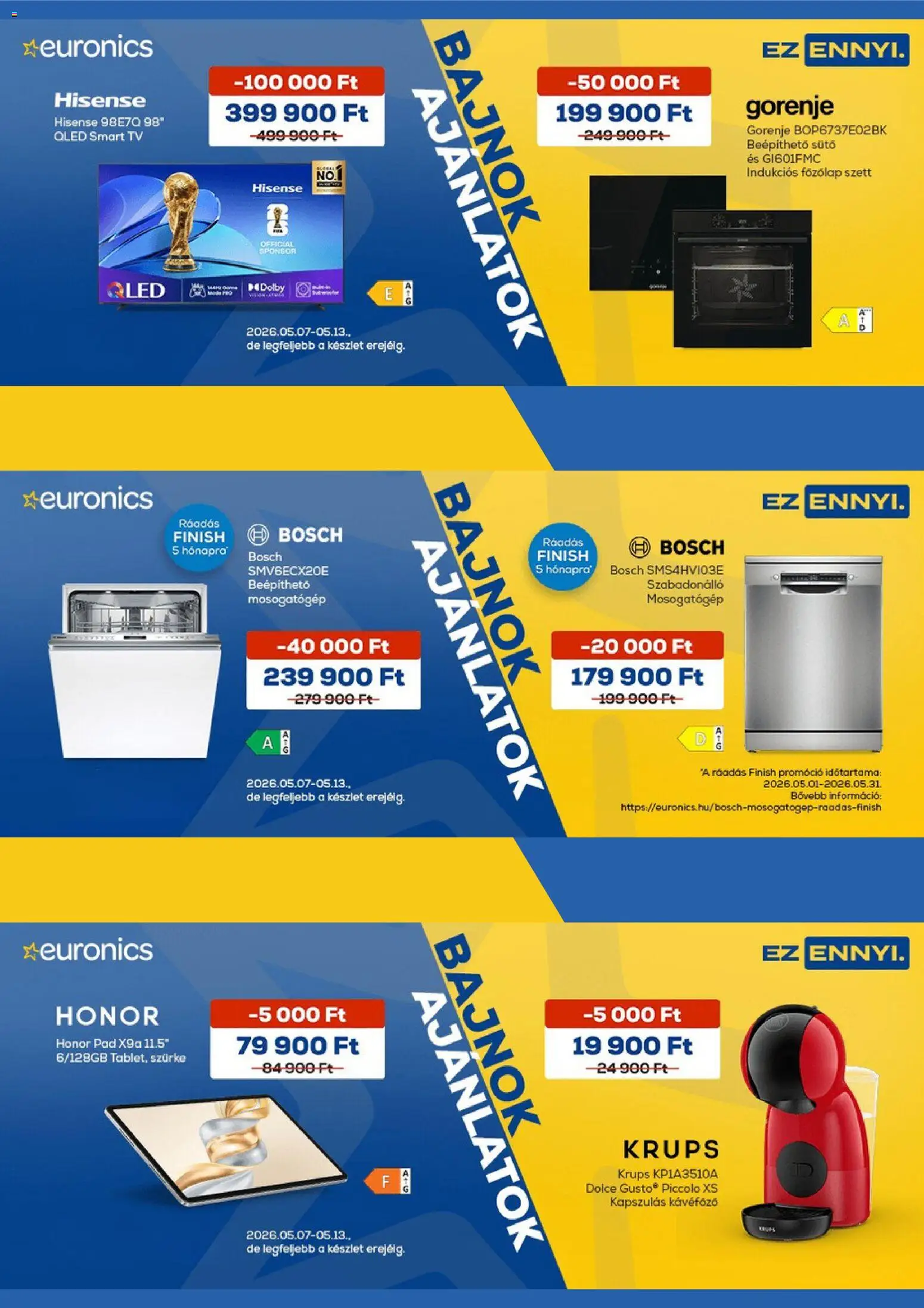 Euronics akciós ujság - amely érvényes a következő dátumtól: 07.05.2026 | Oldal: 1 | Termékek: Főzőlap, TV, Indukciós főzőlap, Smart tv