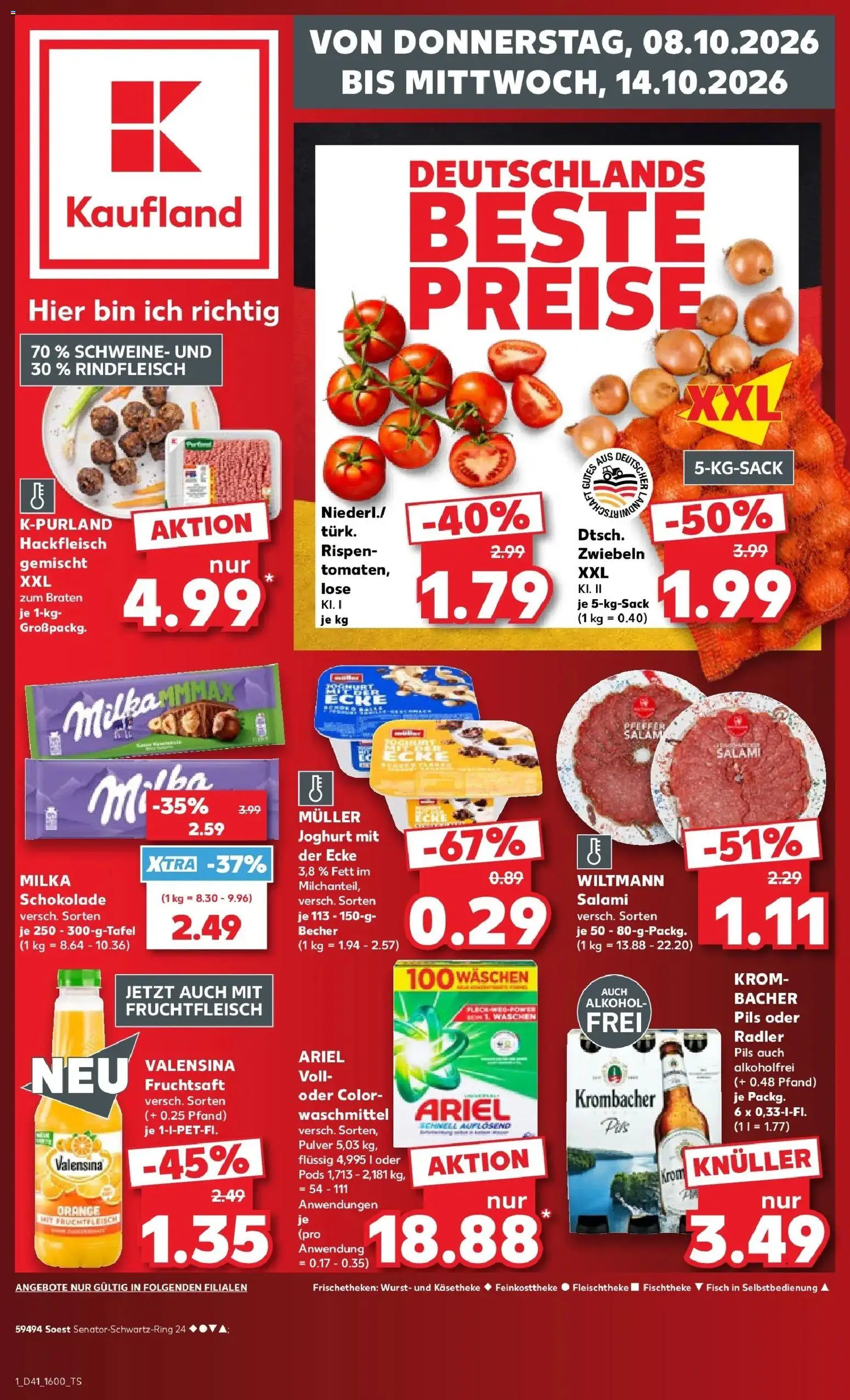 Prospekt Kaufland ab 08.10.2026 » Angebote Online zum Blättern | Seite: 1 | Produkte: Valensina, Radler, Wurst, Hackfleisch