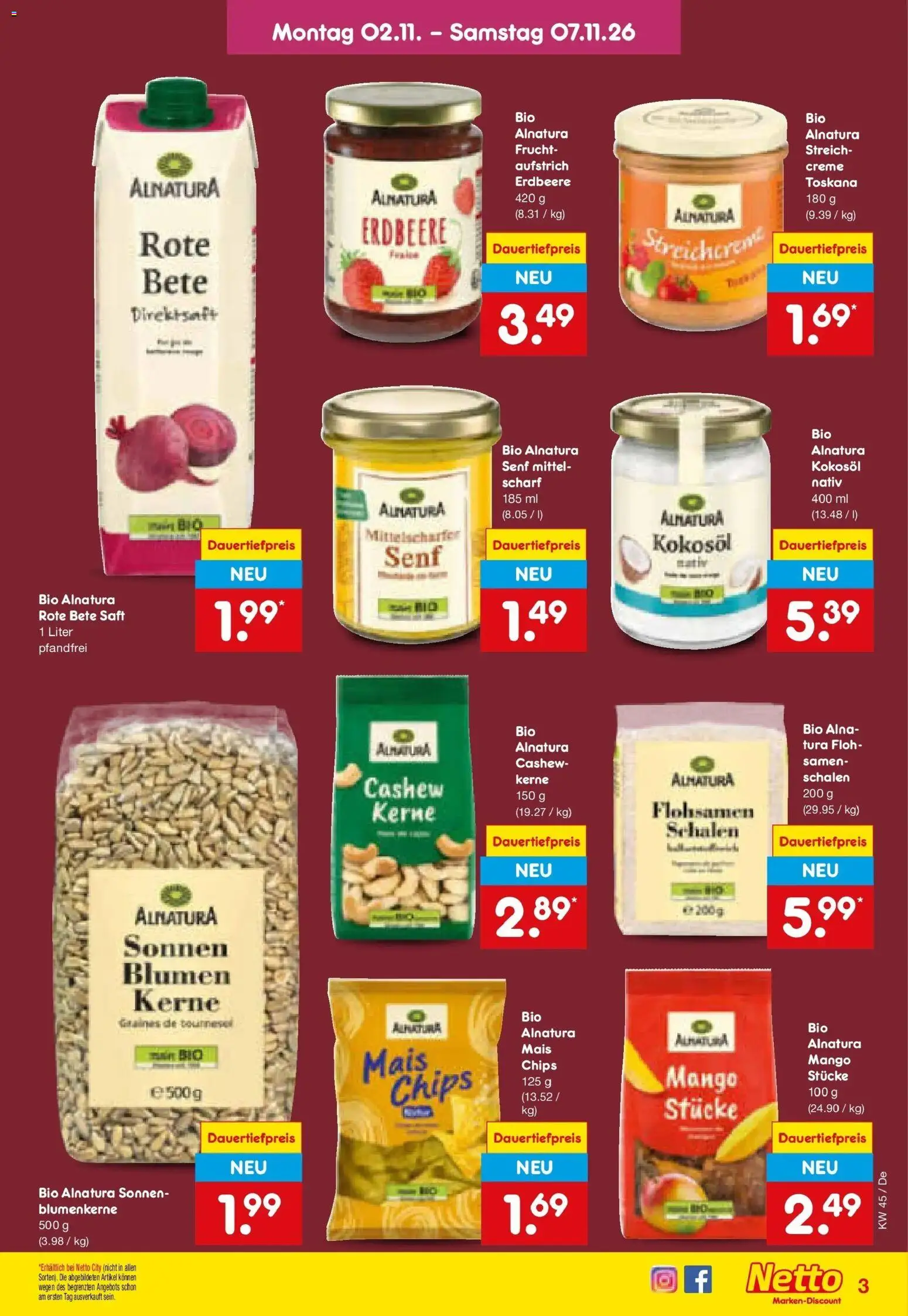Netto Marken-Discount Prospekt Stuttgart – gültig ab 02.11.2026 | Seite: 45 | Produkte: Blumen, Creme, Mango, Saft