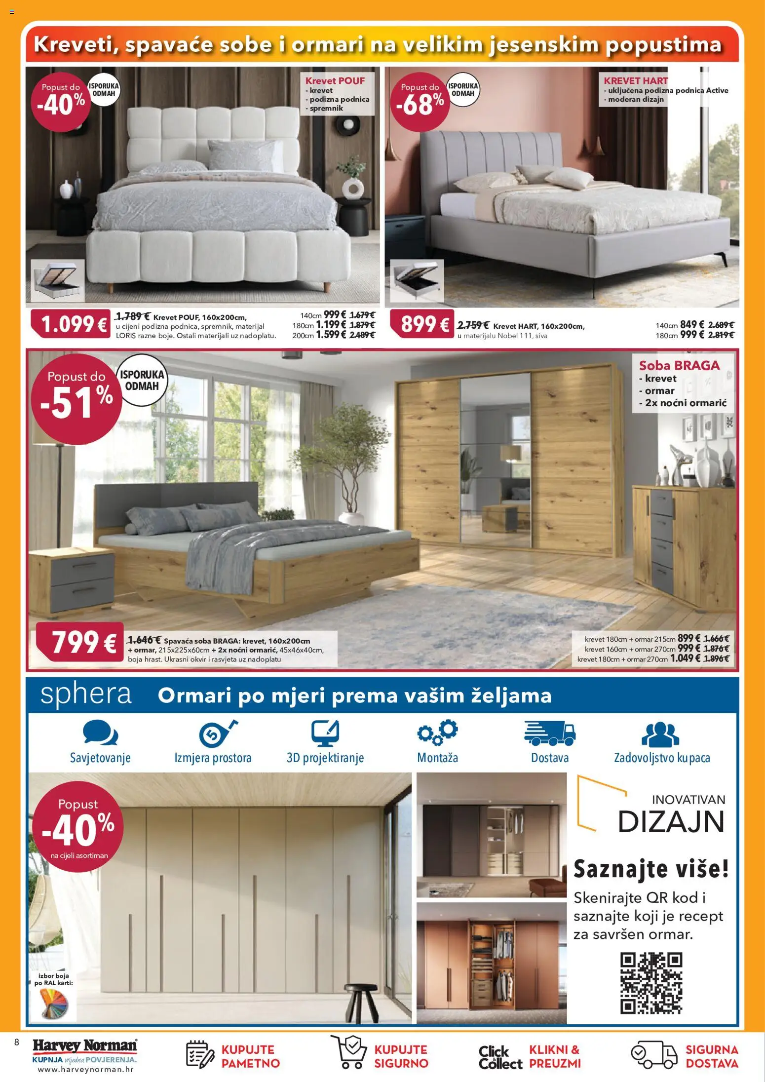 Harvey Norman katalog | vrijedi od 09.09.2026 | Stranica: 8 | Proizvodi: Krevet, Spavaća soba, Noćni ormarić, Ormari