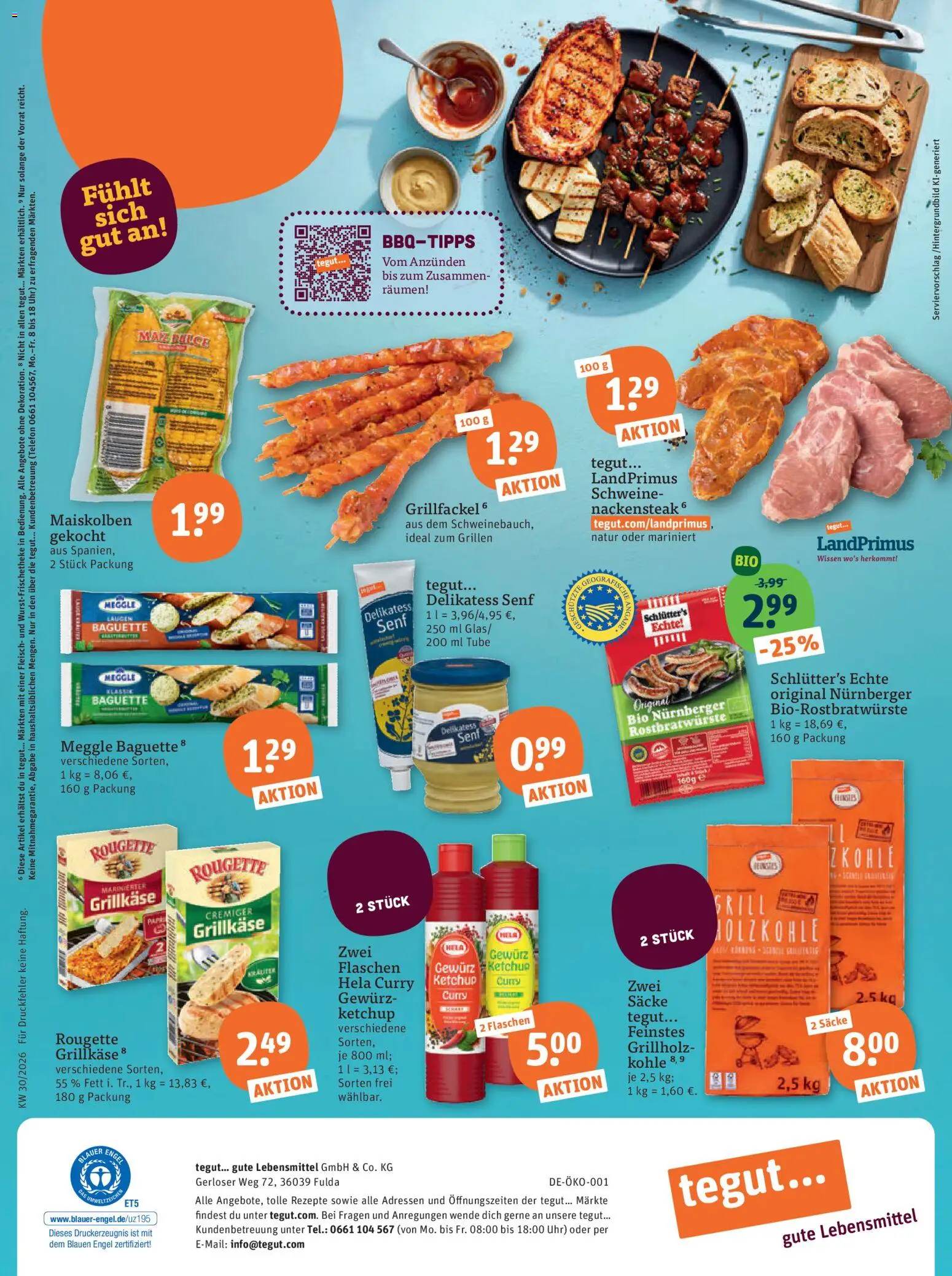 Tegut Prospekt – gültig ab 20.07.2026 | Seite: 23 | Produkte: Baguette, Ketchup, Fleisch, Telefon