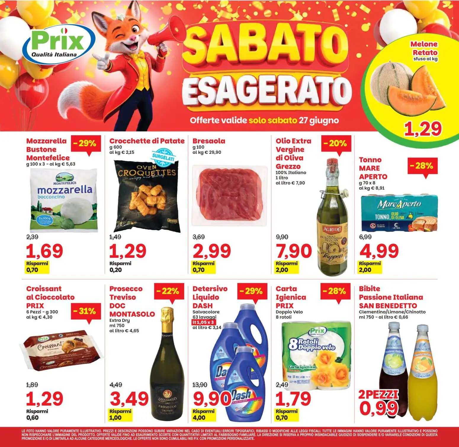 Volantino Prix del 26/06/2026 | Pagina: 22 | Prodotti: Patate, Mozzarella, Bibite, Croissant