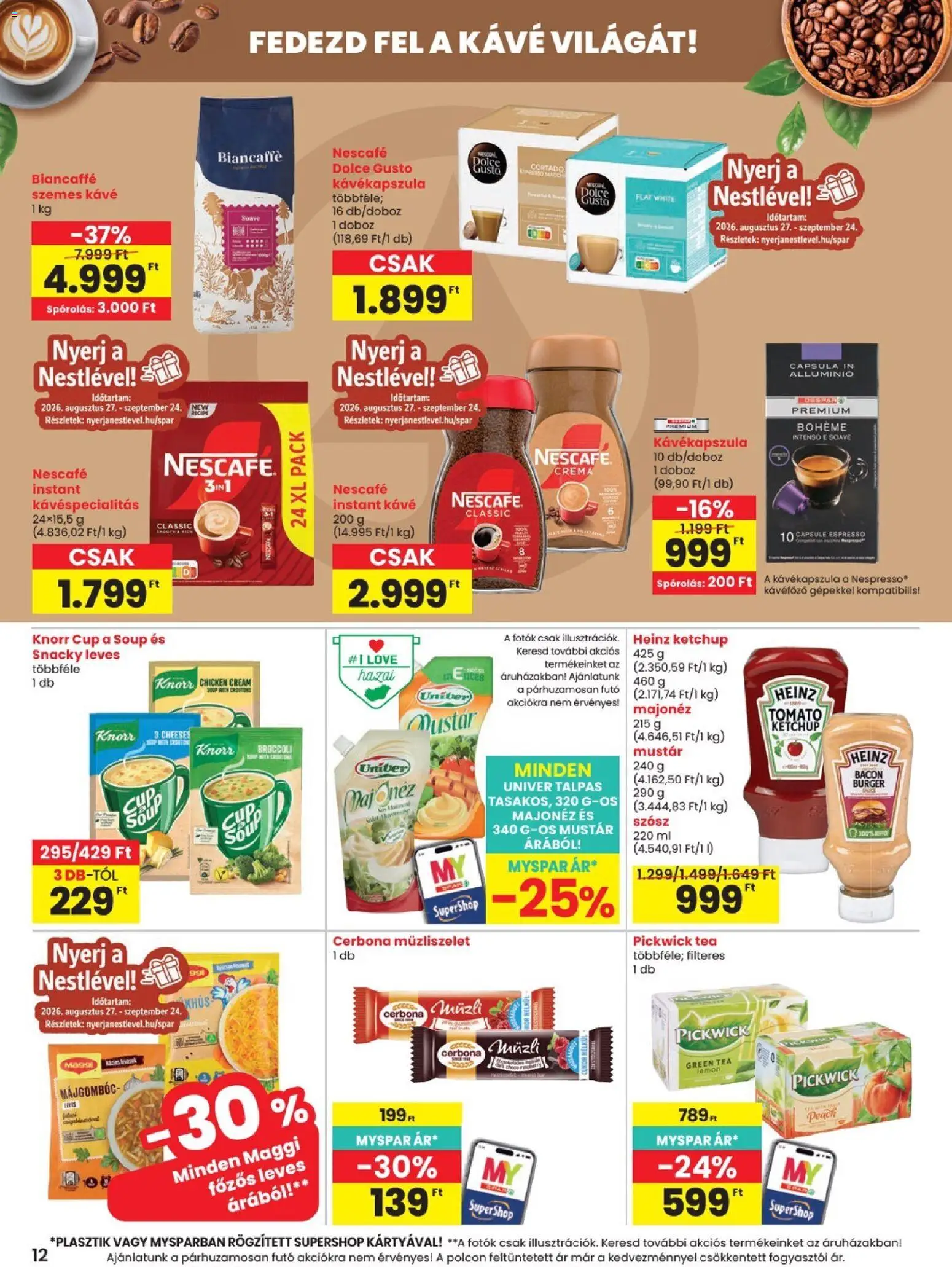 Spar akciós ujság - amely érvényes a következő dátumtól: 2026.08.27. | Oldal: 12 | Termékek: Müzli, Knorr, Müzliszelet, Instant kávé