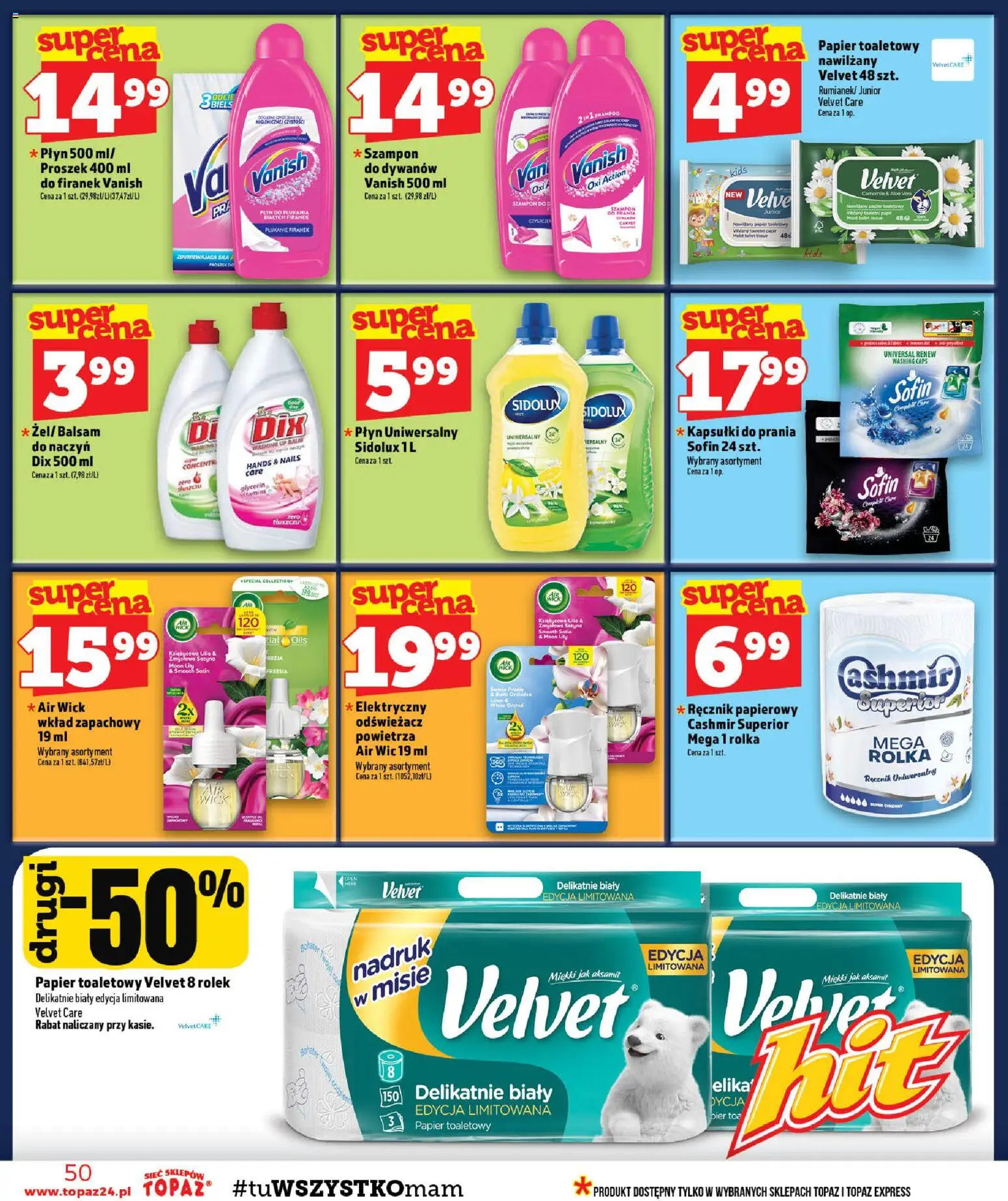 Topaz gazetka od 22.10.2026 | Strona: 50 | Produkty: Vanish, Kapsułki do prania, Szampon, Ręcznik papierowy