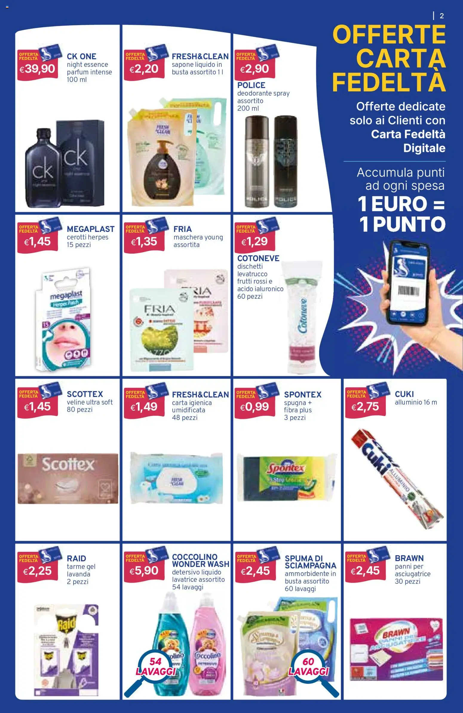 Volantino Sirene Blu del 01/10/2026 | Pagina: 2 | Prodotti: Maschera, Lavatrice, Asciugatrice, Lavanda
