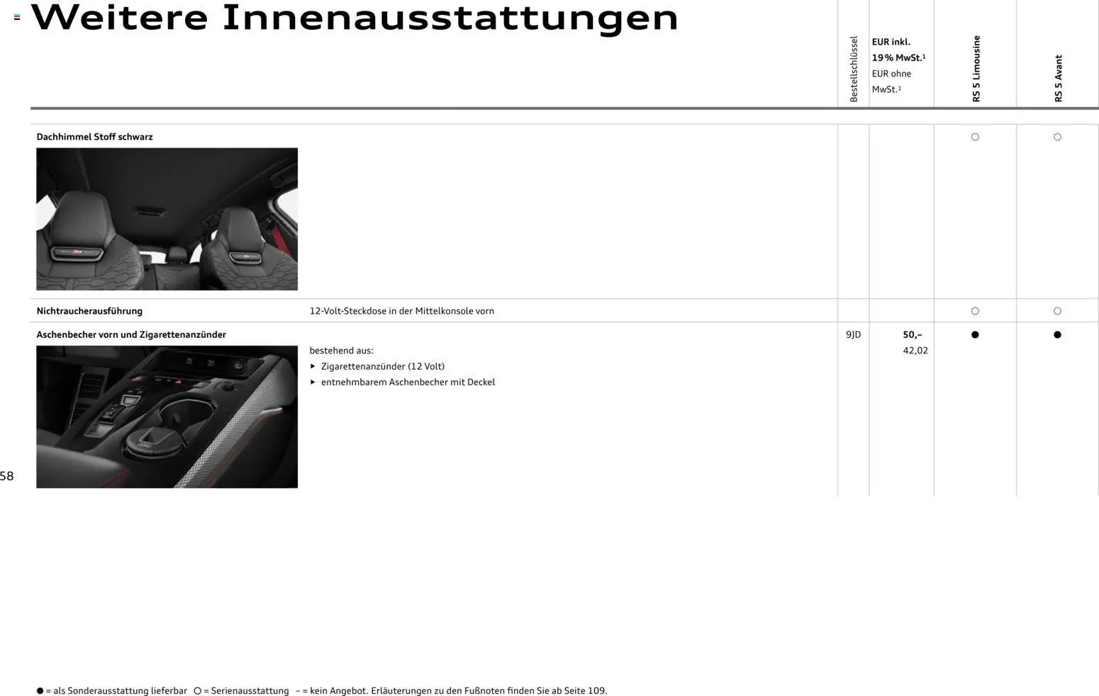 Audi RS 5 Limousine / RS 5 Avant – gültig ab 01.04.2026 | Seite: 58